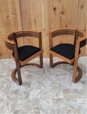 new - Mid Century Modern Sculptural Slotted Curved Back Chairs and Table Set by Joe Agati