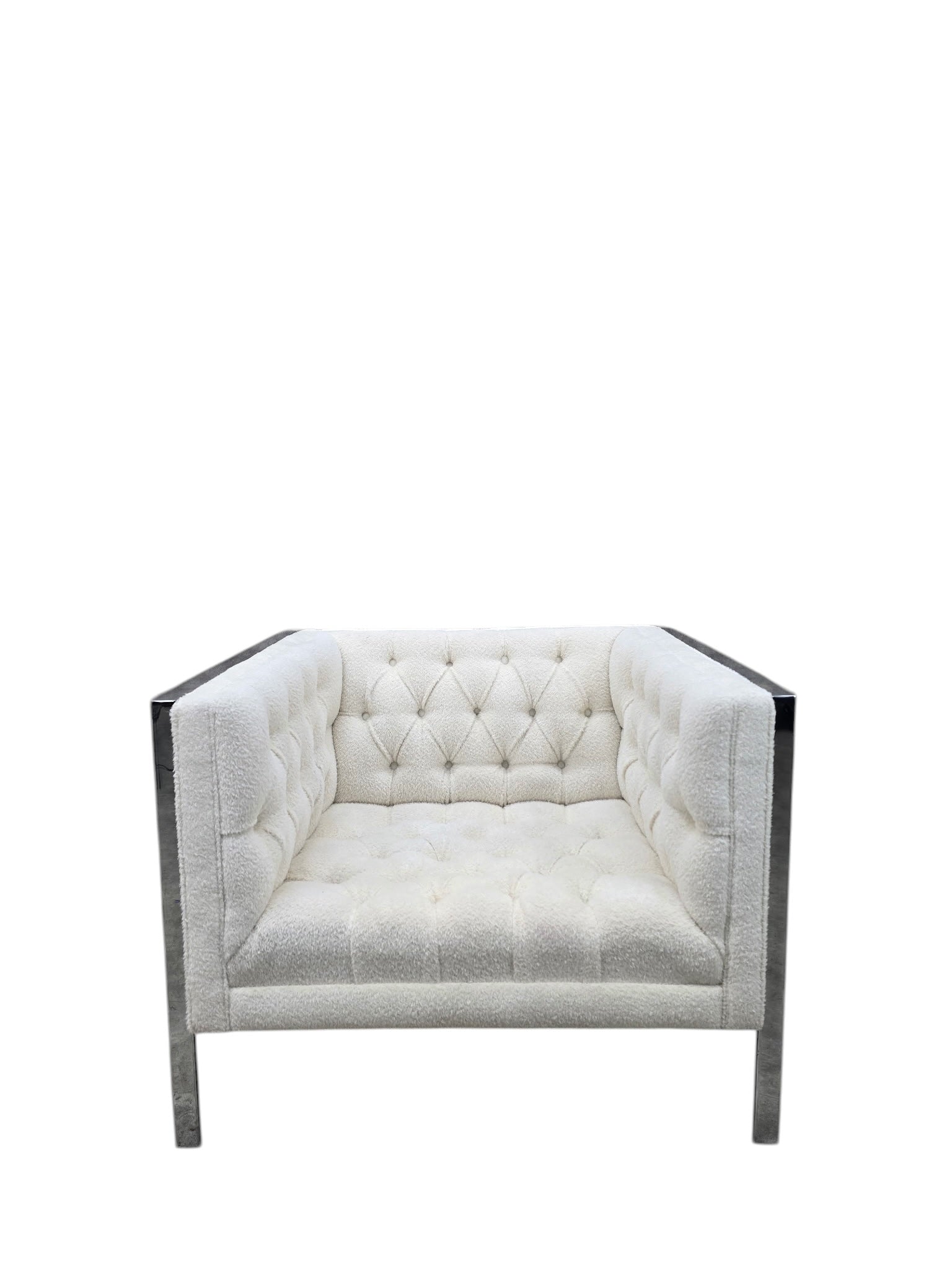 New - MCM Milo Baughman Style Chrome Base Cube Lounge Chair