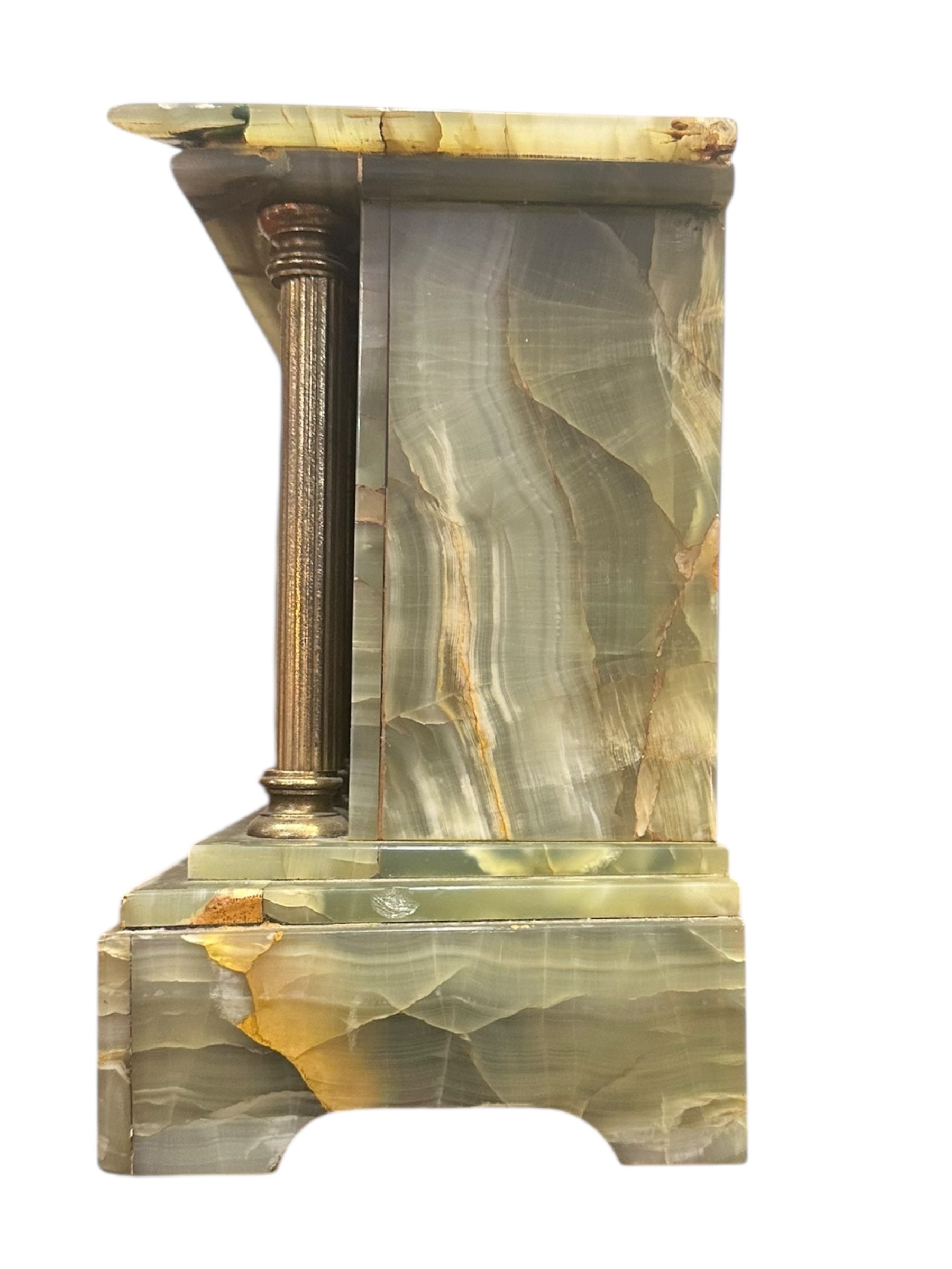 Antique French Neoclassical Green Onyx Garniture Clock Set