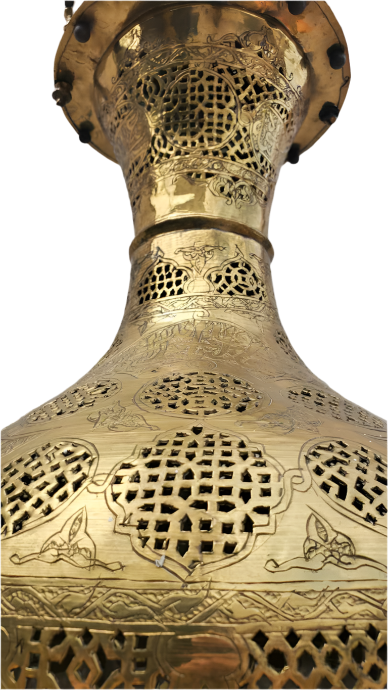 Antique Large Moorish Style Pierced Brass Chandelier