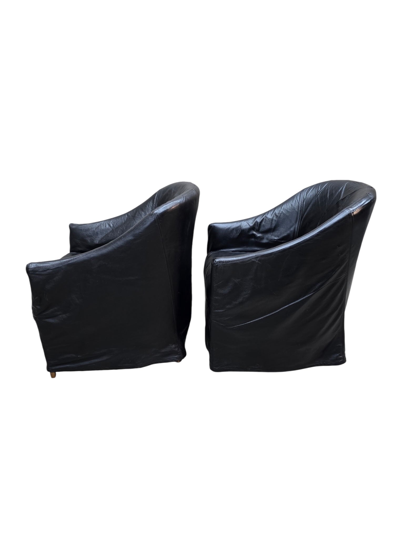 Vintage Barrel Back Club Chairs in Black Leather by Niedermaier - Pair