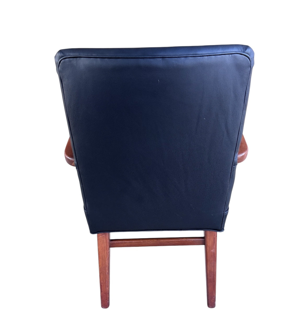 Mid Century Modern Jens Risom Side Chair In Black Leather