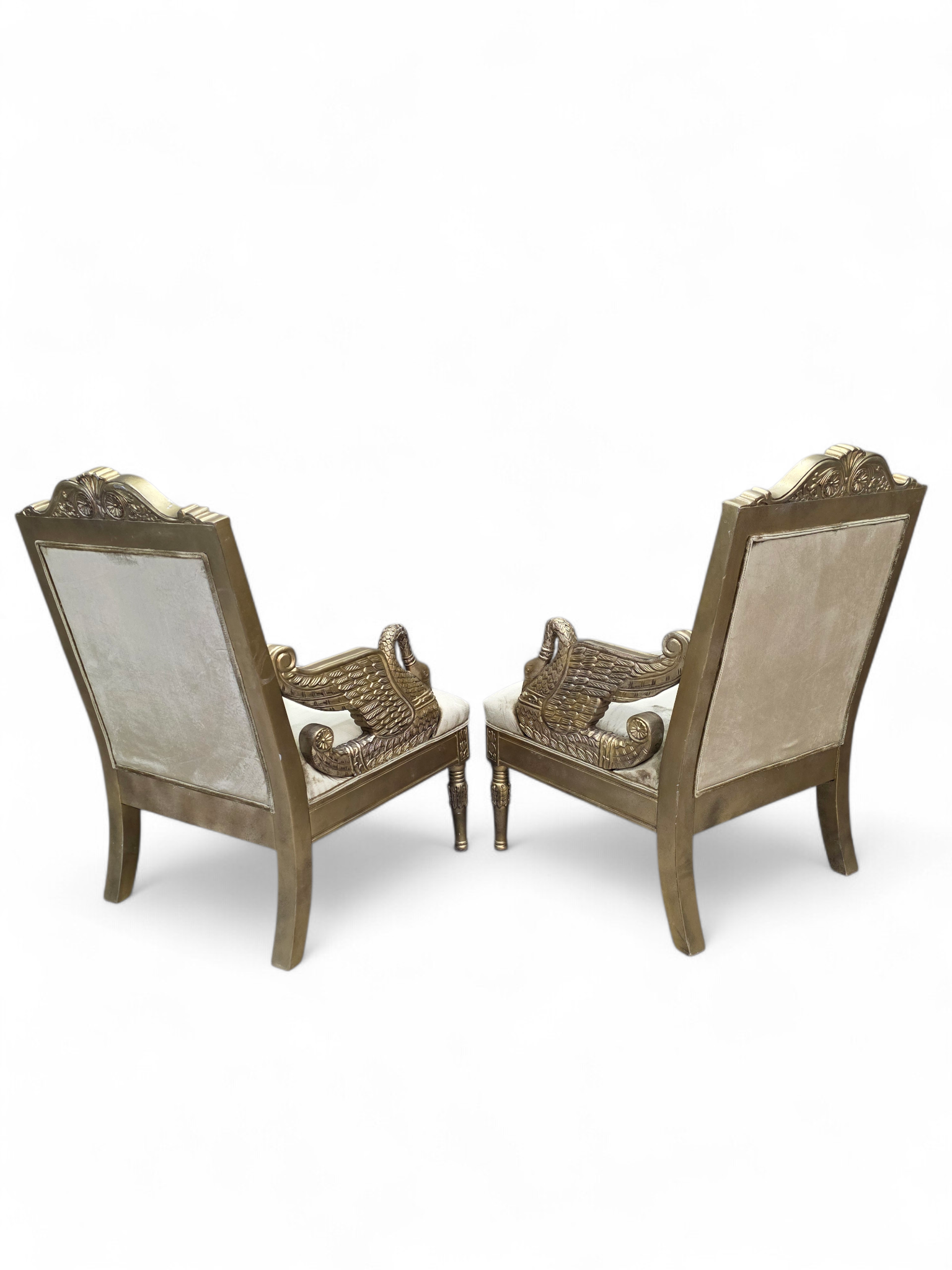 Vintage Neoclassical Empire Swan Arm Giltwood Lounge Chairs Newly Reupholstered - Pair