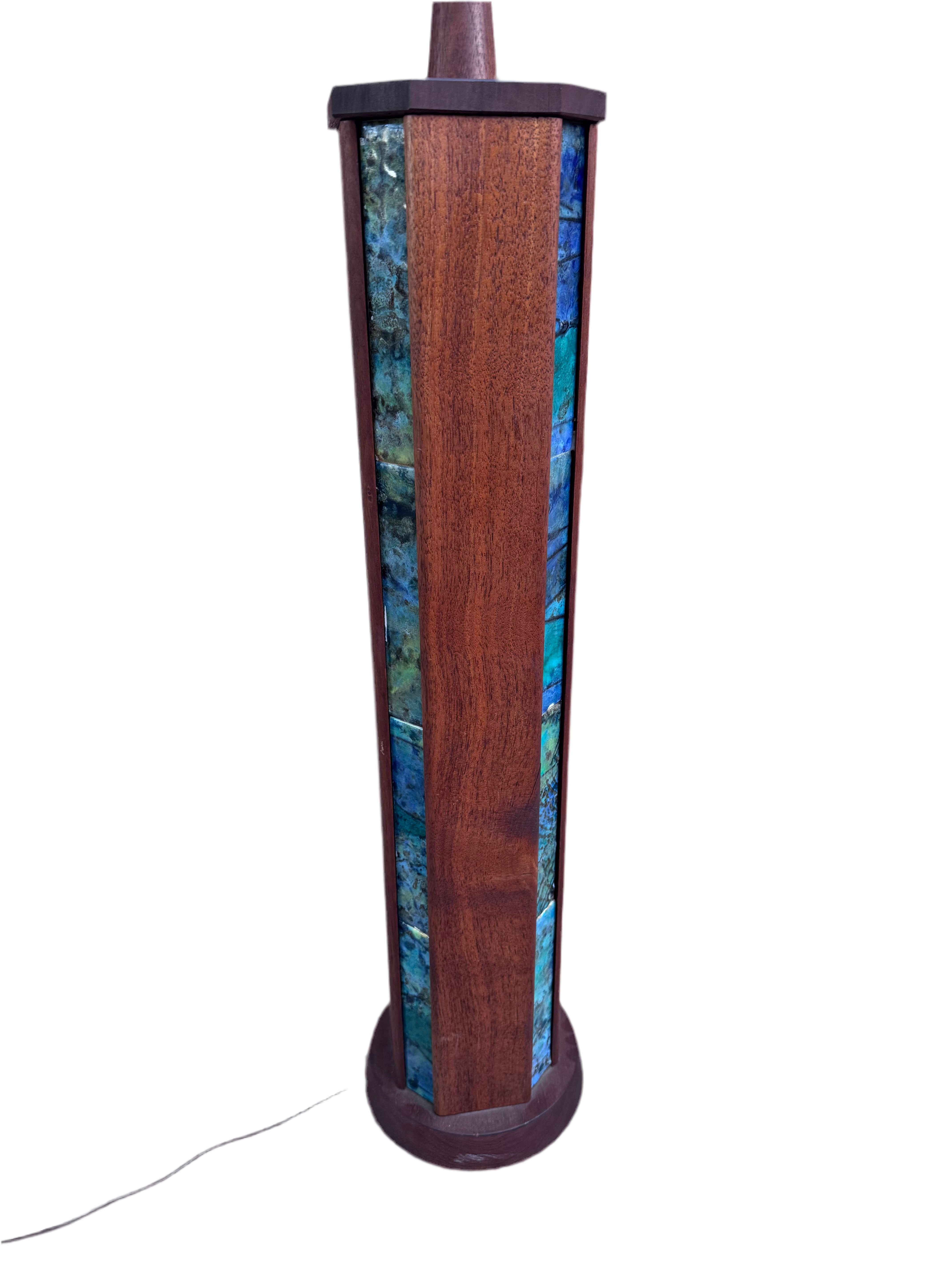 Mid Century Modern Harris Strong Wood and Ceramic Tile Table Lamp