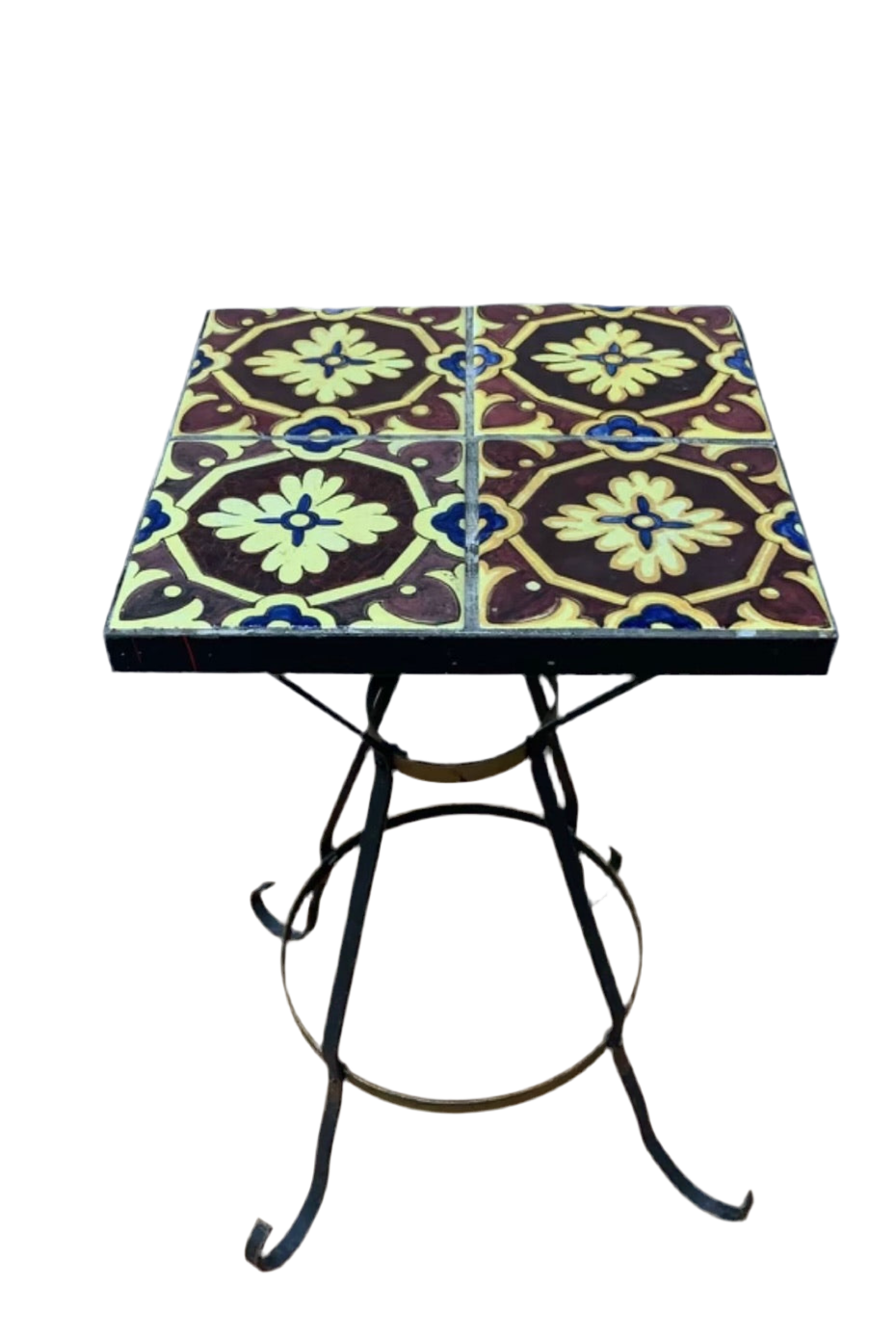 Vintage Wrought Iron Tile Top Accent Table
