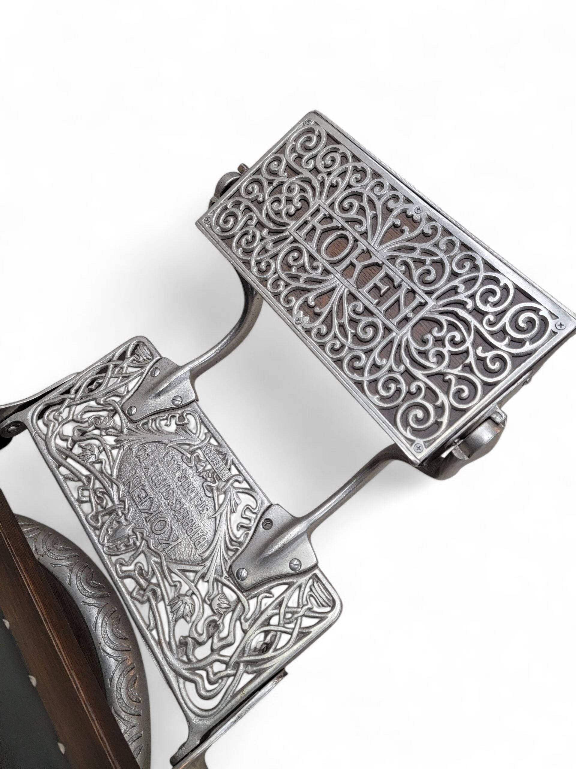 Antique Koken Restored Quartersawn Oak Barber Chairs in Black Leather – Set of 3