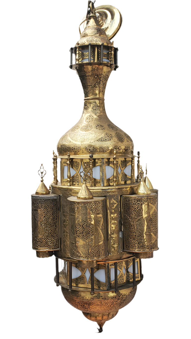 Antique Large Moorish Style Pierced Brass Chandelier