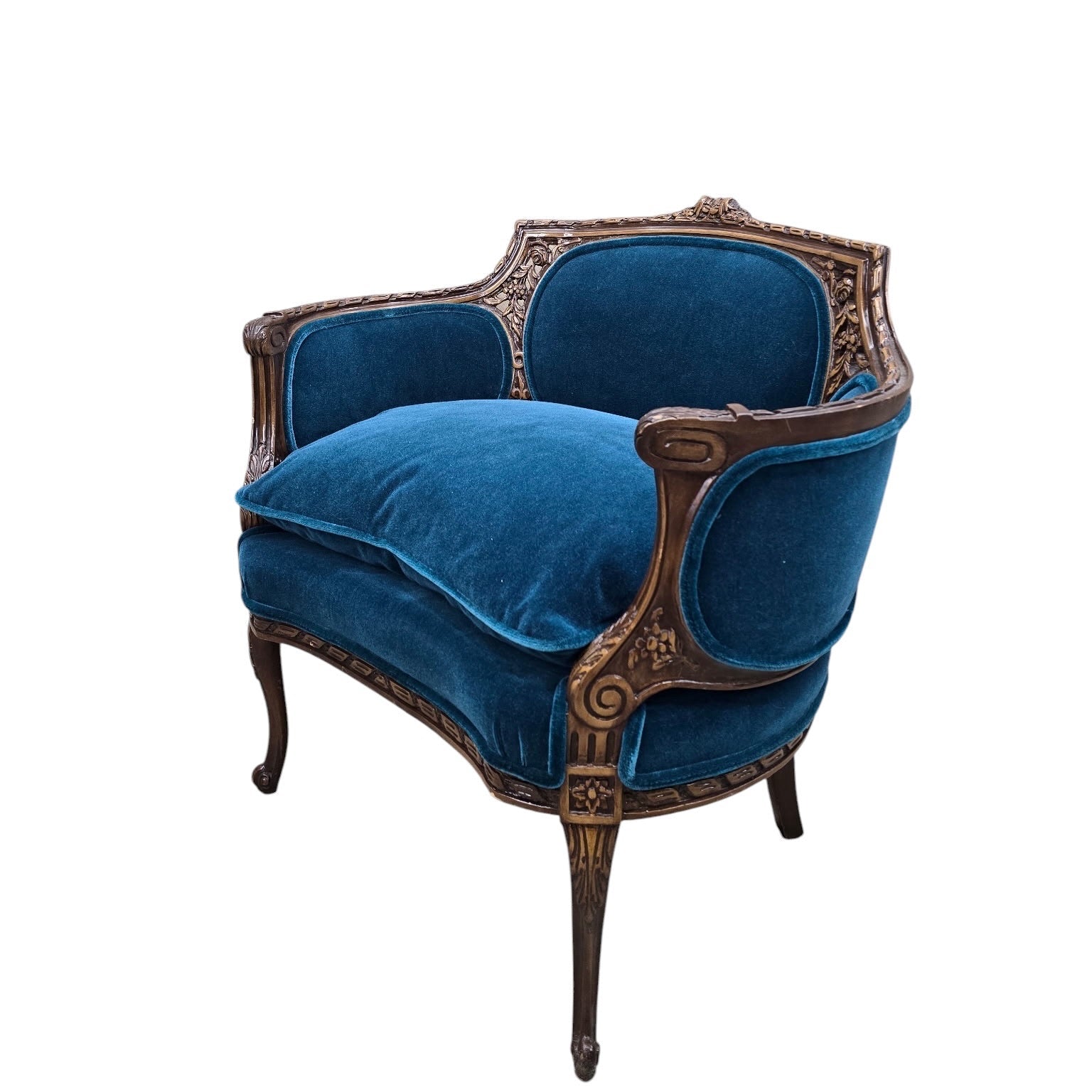 Antique French Louis XV and Louis XVI Style Armchairs Newly Upholstered – Set of 2