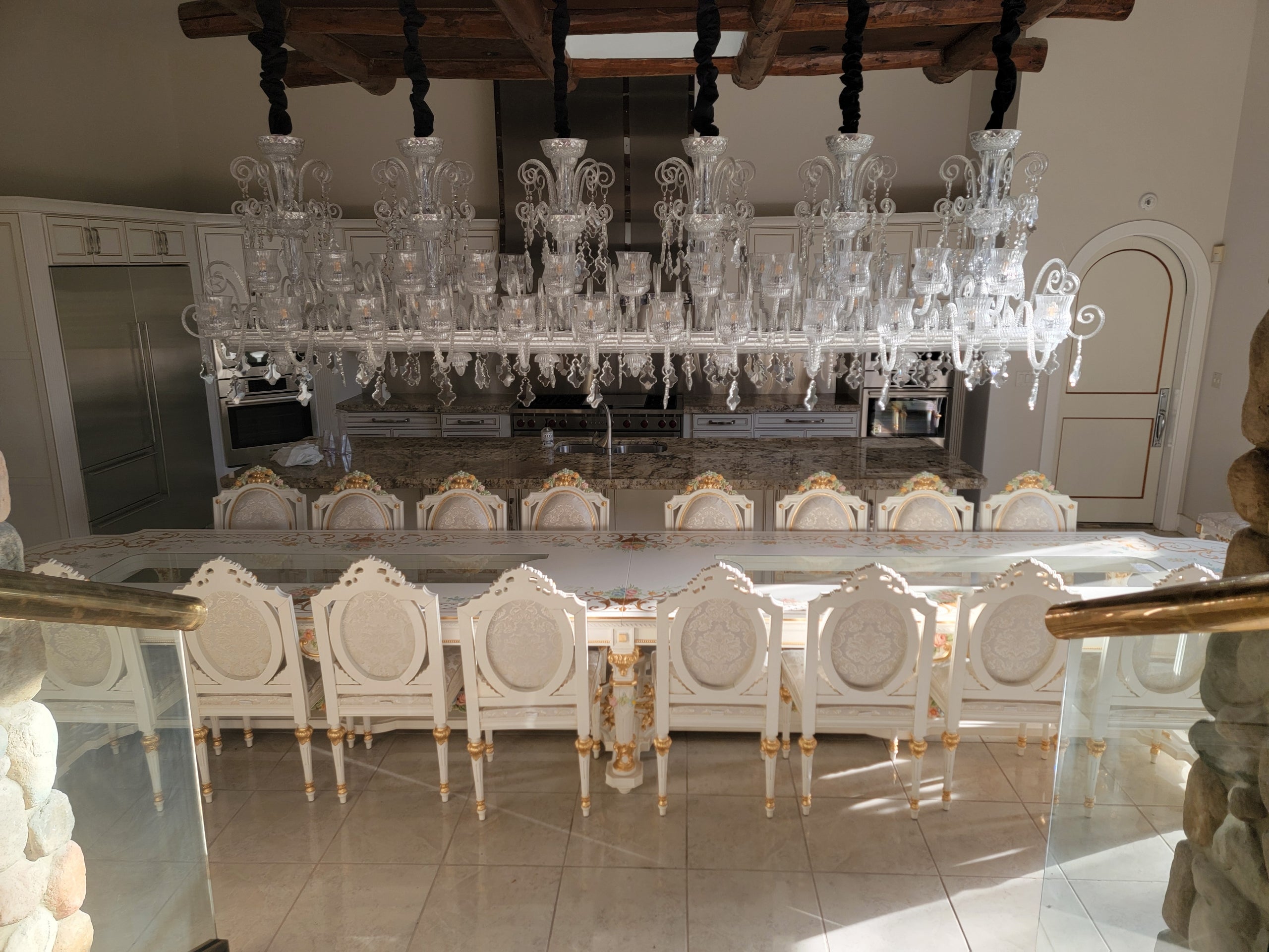 Vintage Monumental 20 Seat Venetian Rococo Gilded Hand Painted Capodimonte Style Dining Set