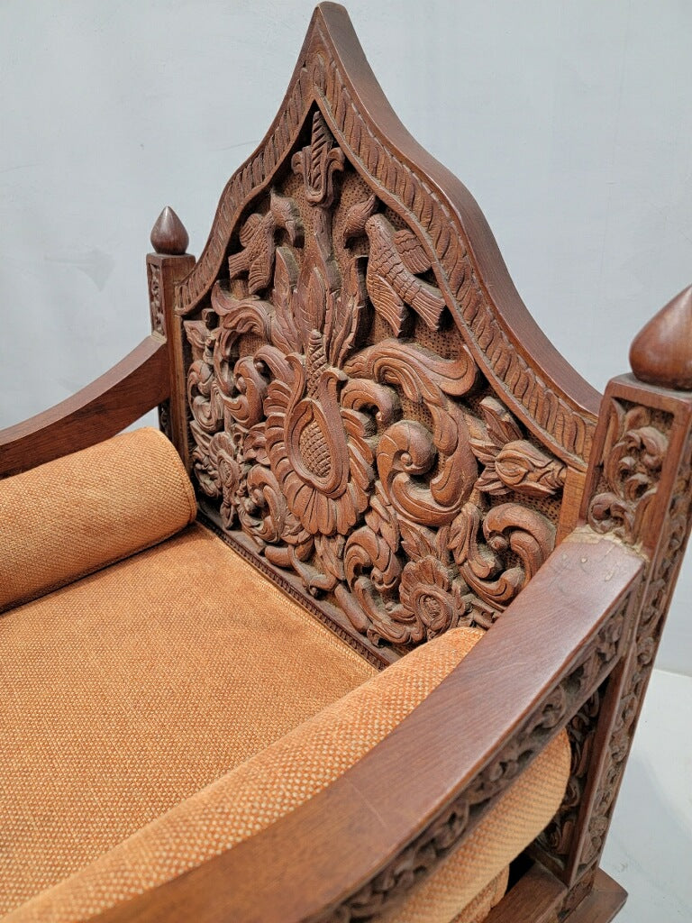 Vintage Thai Howdah Carved Ornate Accent Chairs - Set of 2