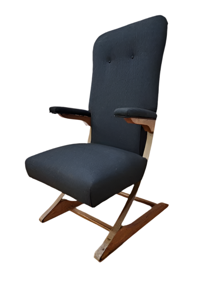 Mid Century Modern Cantilever Spring Rok-A-Chair Rocking Chair by Alderman Acres Newly Upholstered