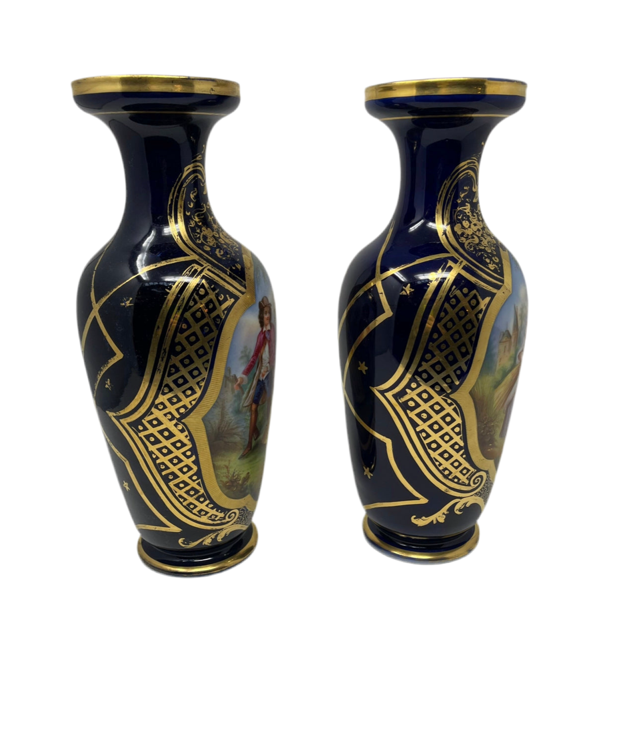 Antique French Old Paris Gilded Porcelain Vases - Pair