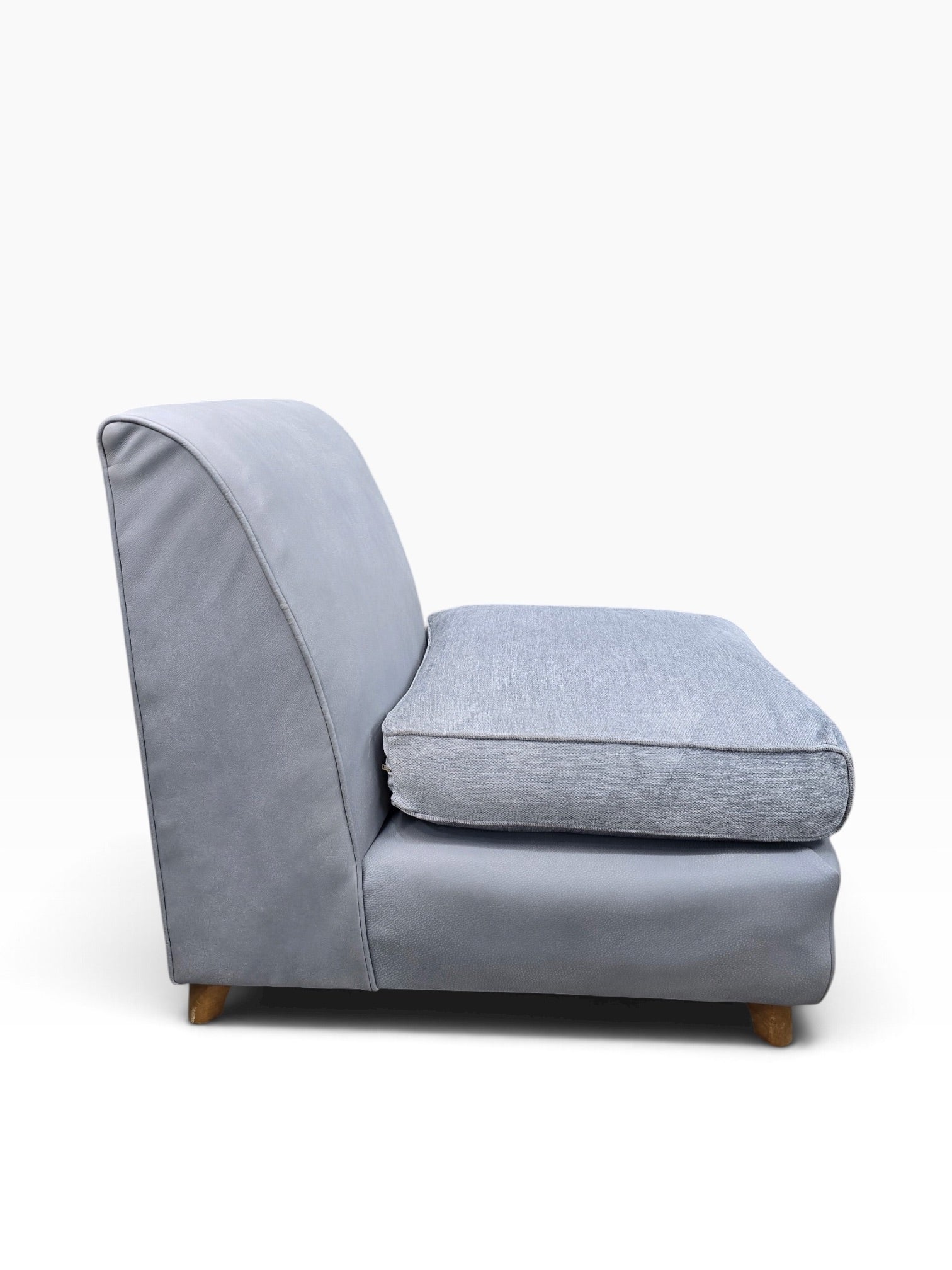 Mid Century Modern Heywood Wakefield Modular Sectional Sofa Newly Reupholstered in Powder Blue Holly Hunt Leather