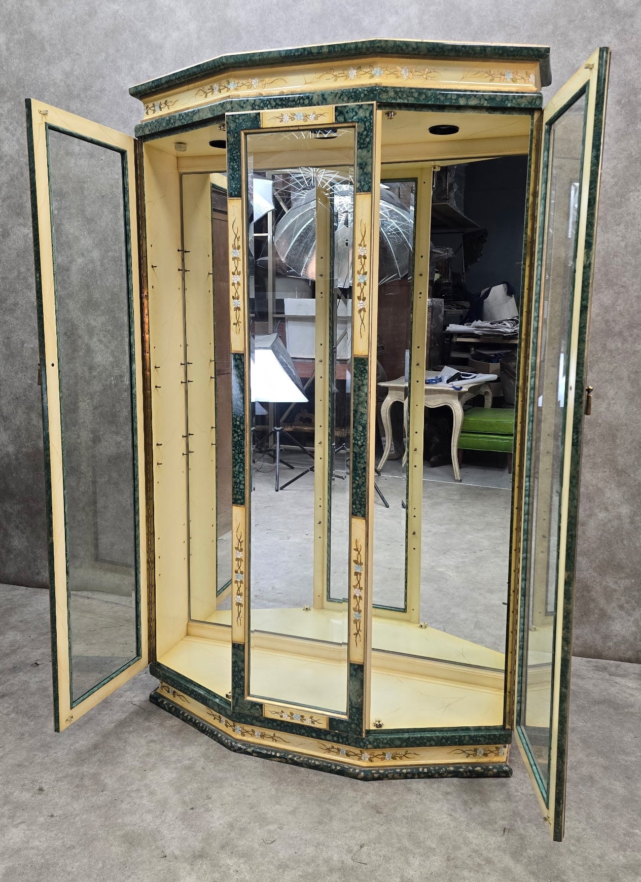 MCM Etched and Hand Painted Display Cabinet