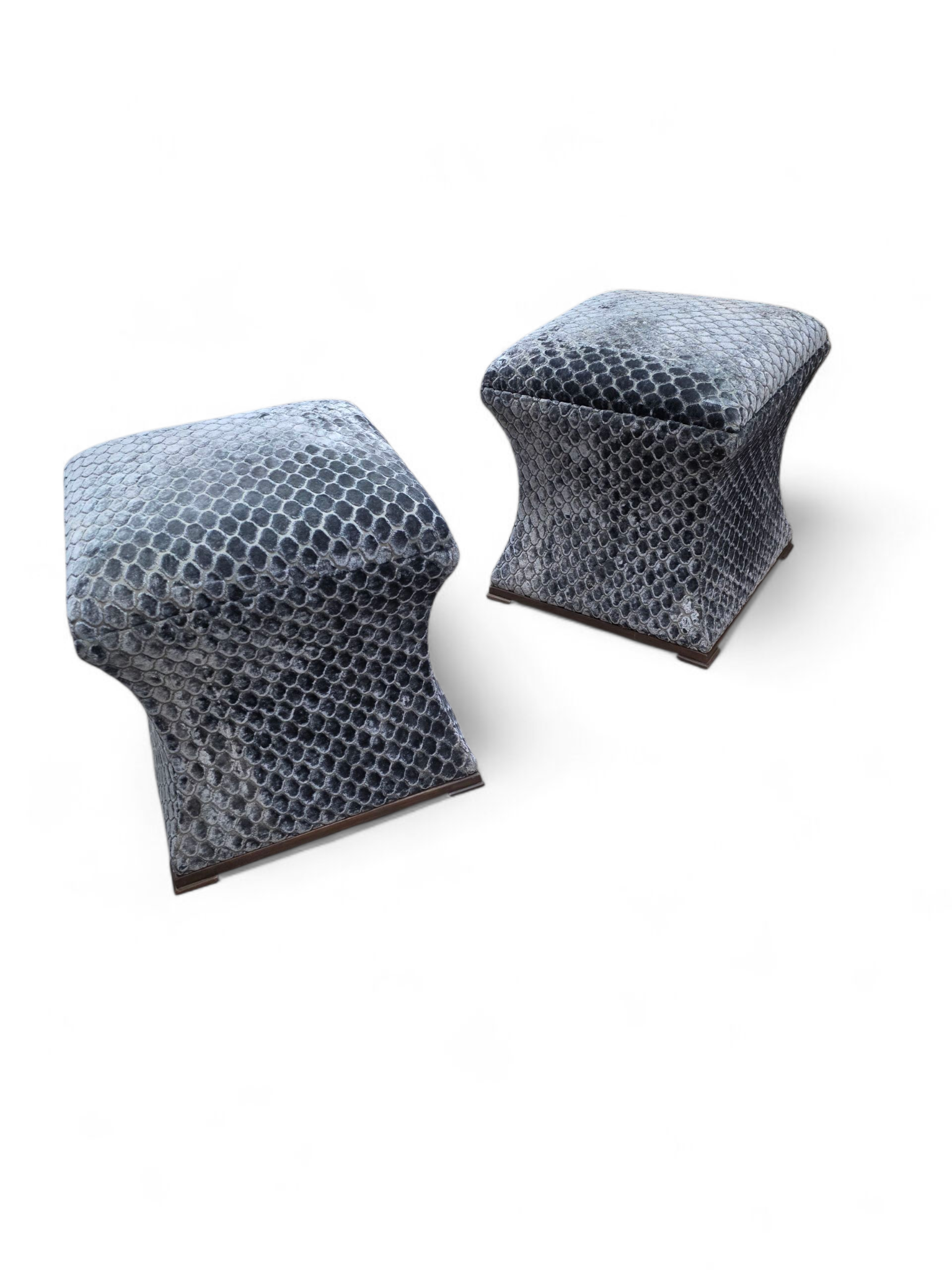 Custom Concave Ottomans Newly Reupholstered - Pair