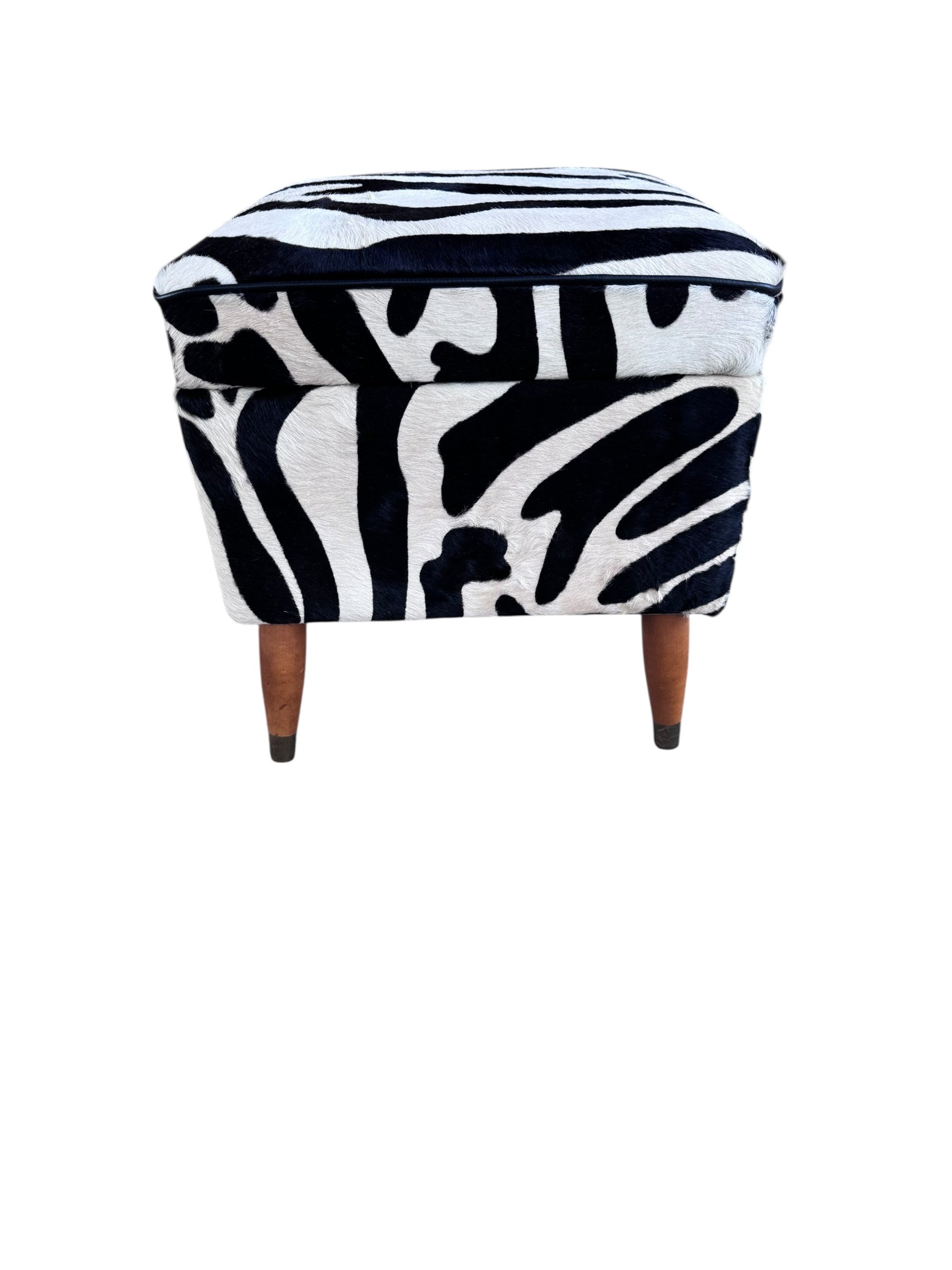 Vintage Storage Ottoman Newly Upholstered in Zebra Cowhide