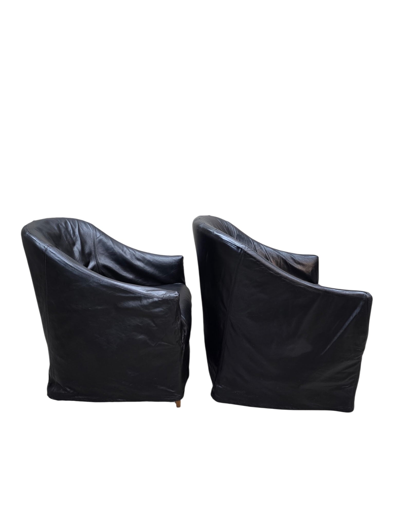 Vintage Barrel Back Club Chairs in Black Leather by Niedermaier - Pair
