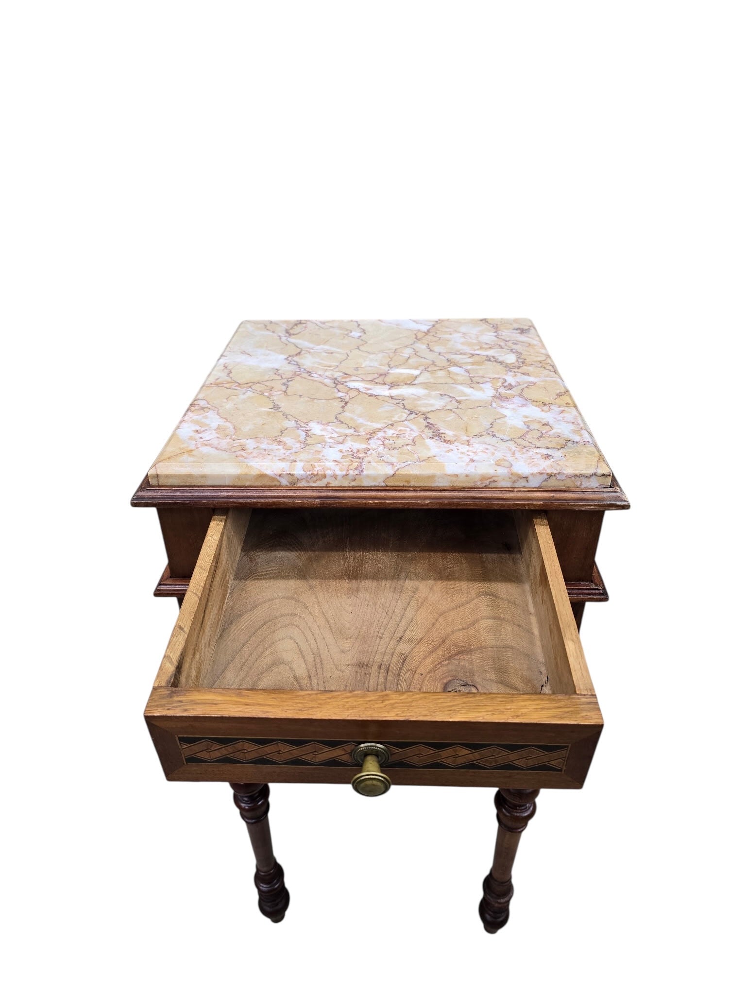 Antique French Carved Ornate Marble Top Smoking Storage Table