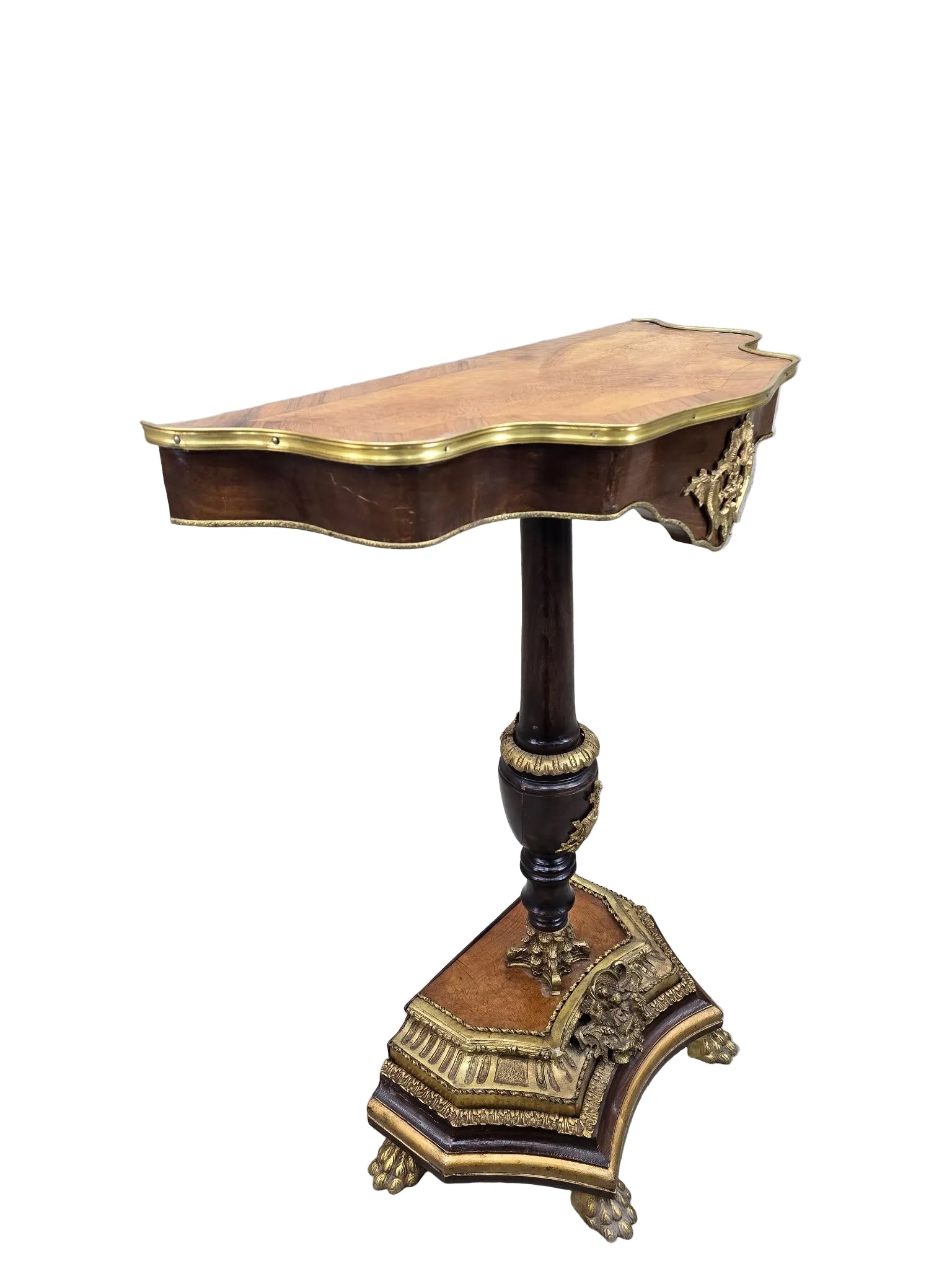 Vintage French Louis XV Style Walnut & Gilt Bronze Console Table
