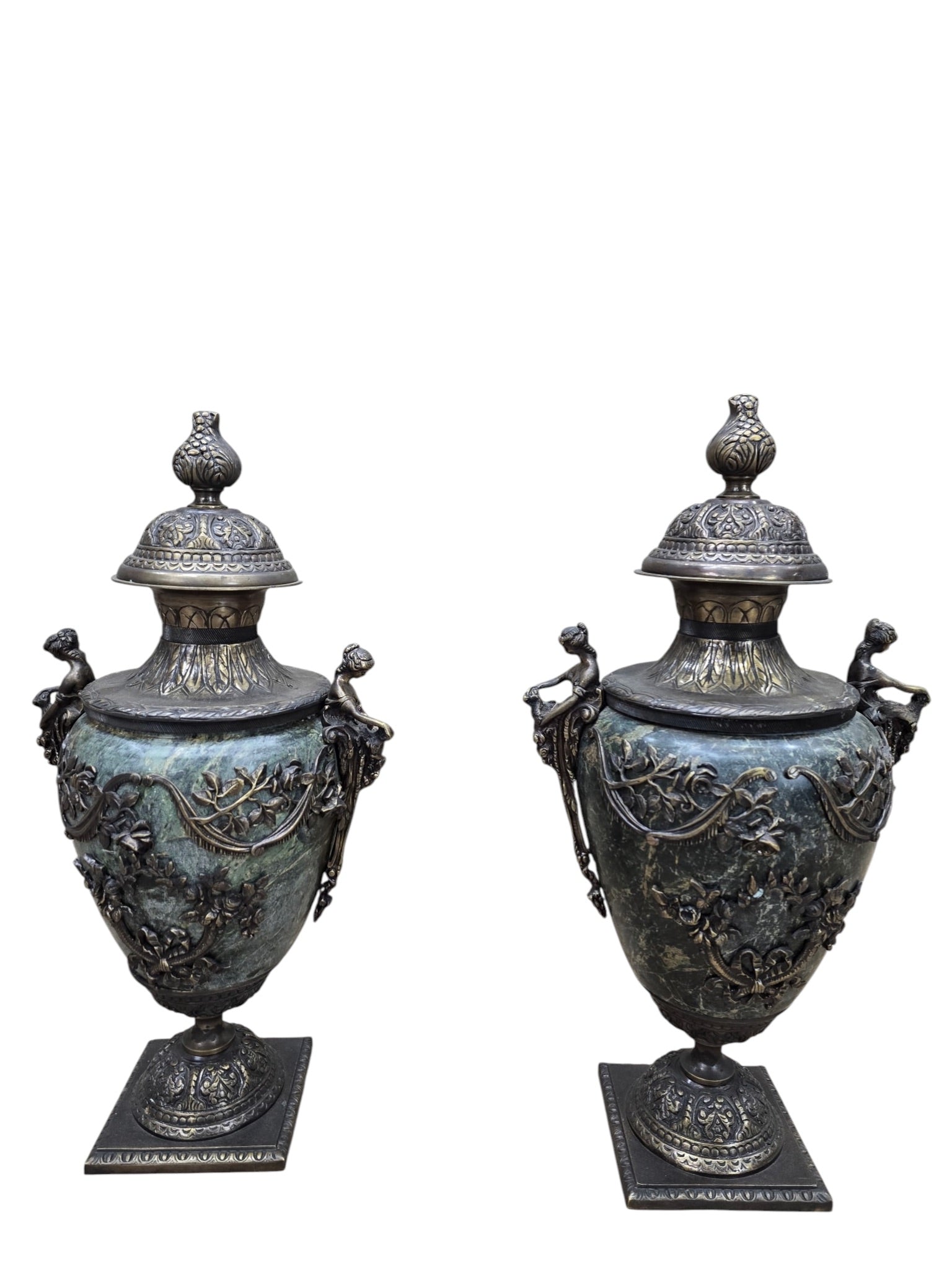 Antique French Louis XV Style Ornate Urns - Pair