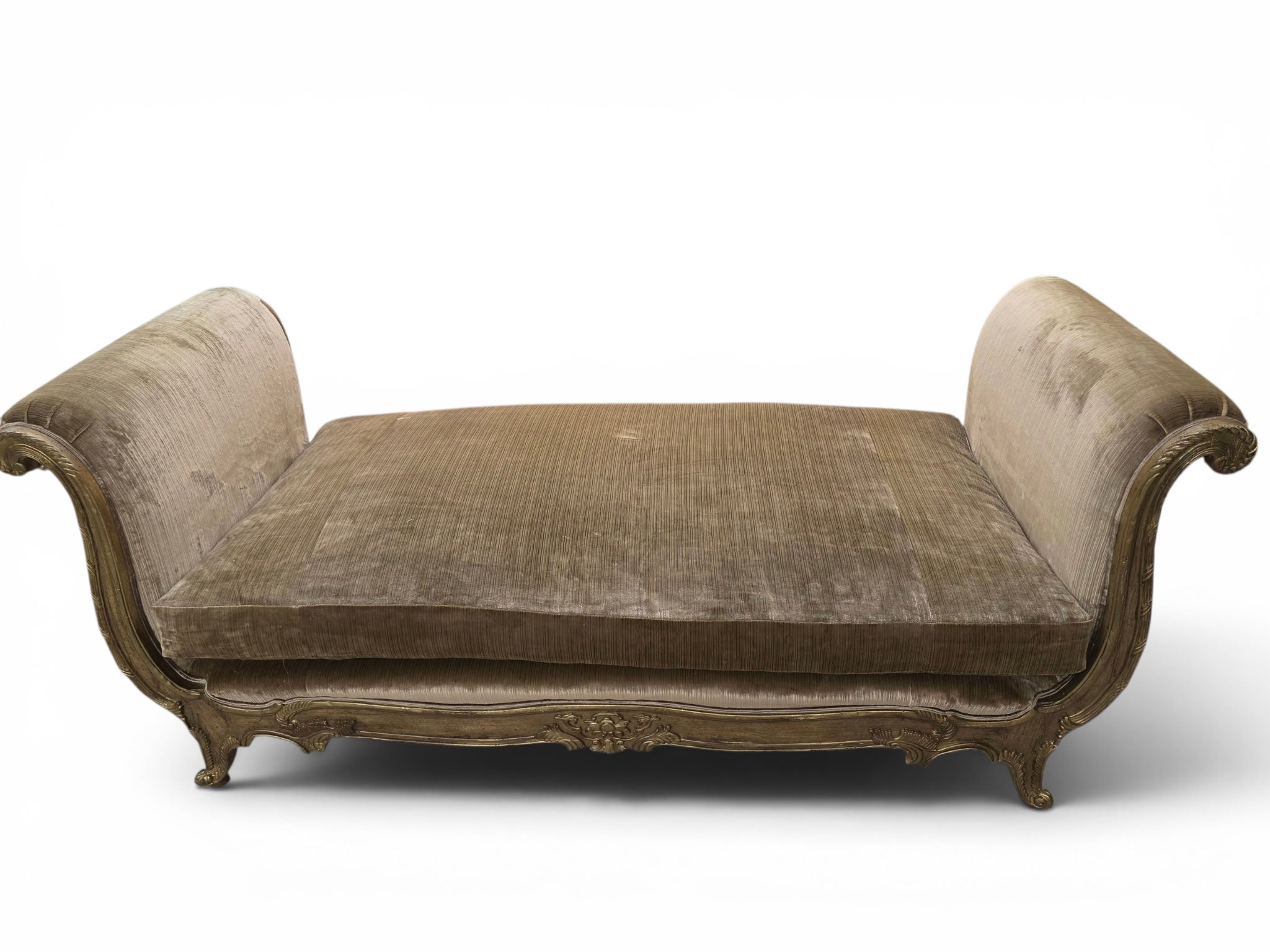 New - Vintage French Louis XV Style Day Bed Scrolled Arm Bench Newly Reupholstered