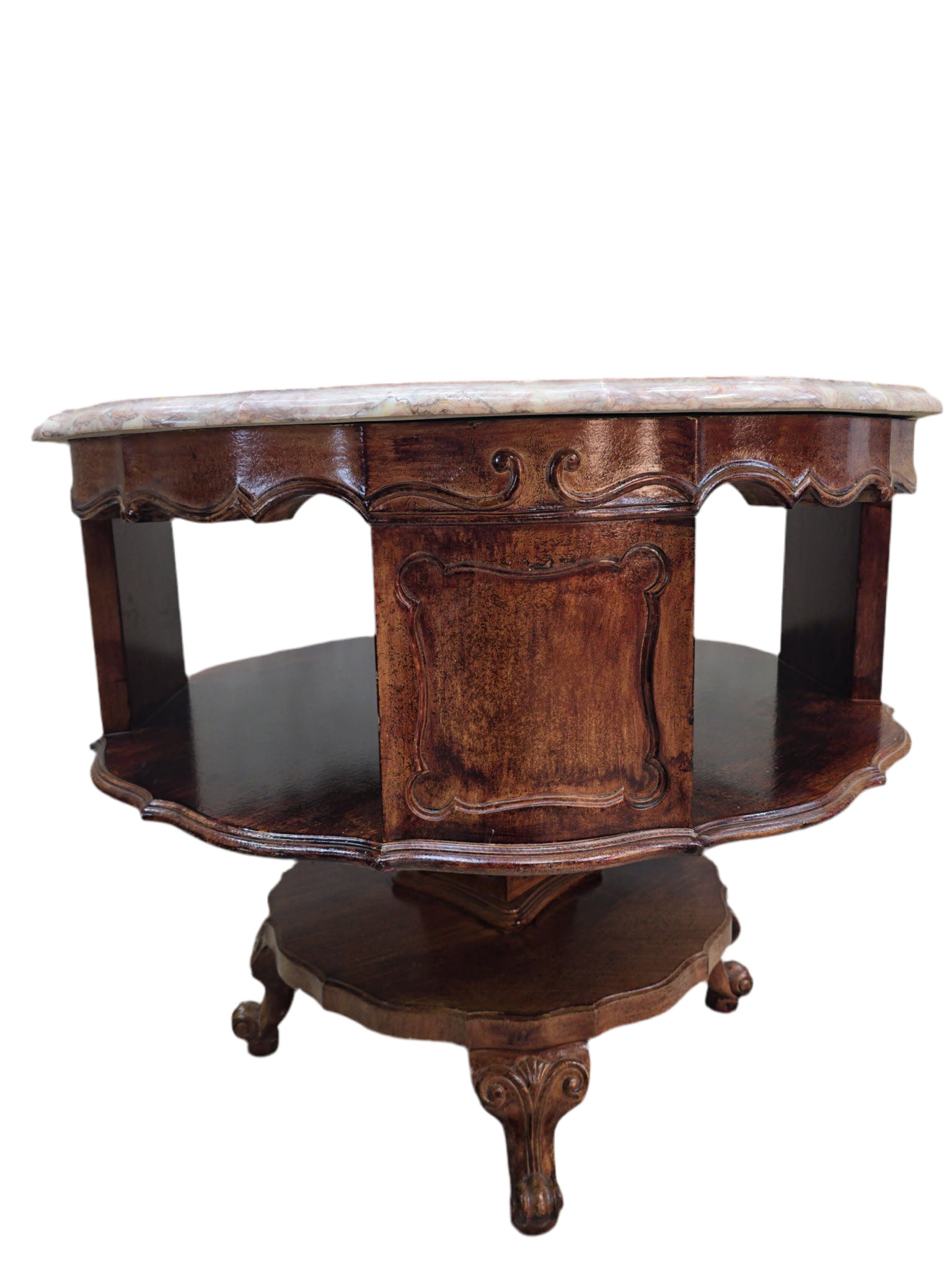 Antique French Victorian Rotating Pink Marble Top Drum Table