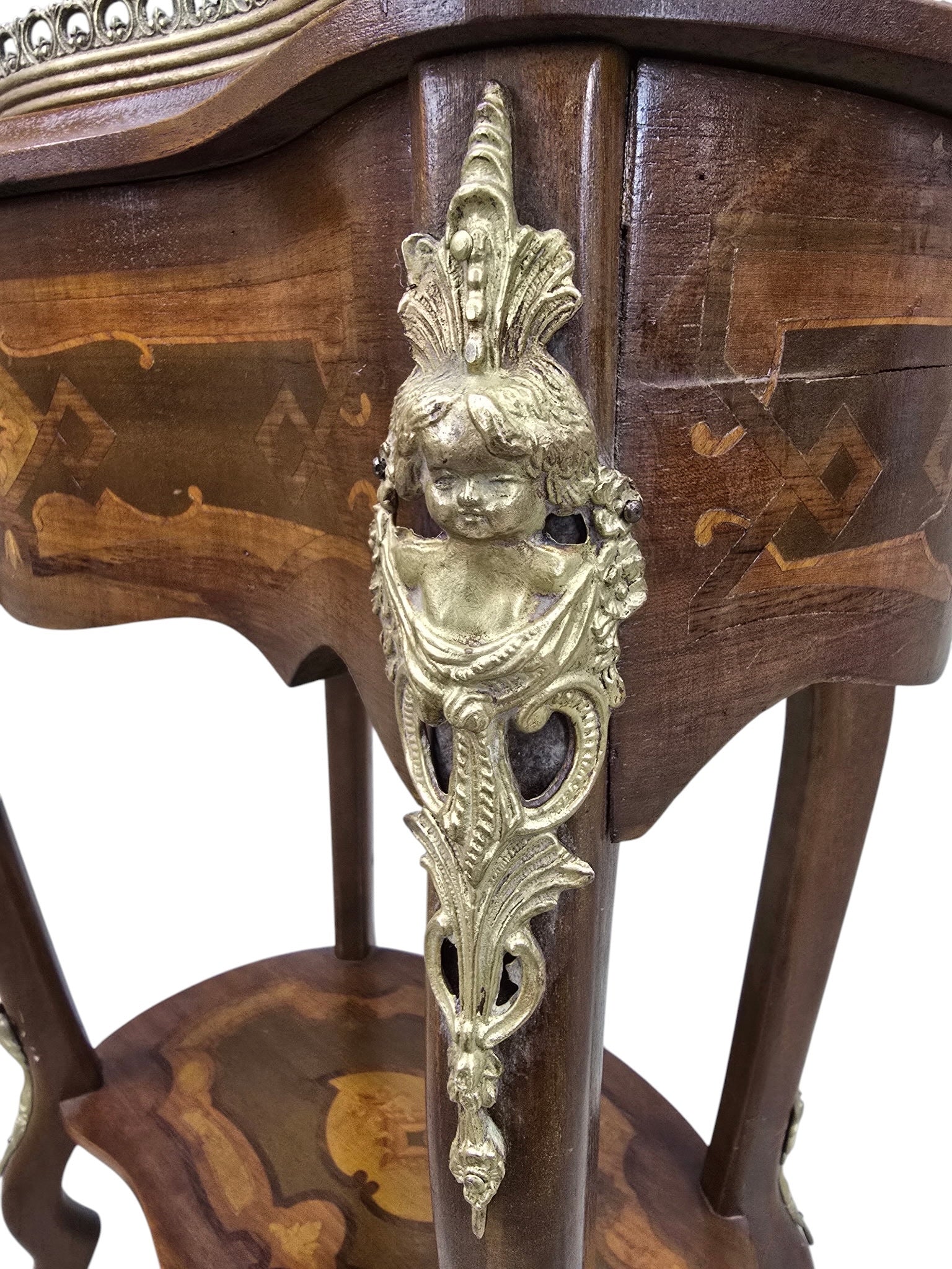 Vintage French Louis XV Style Marquetry Jewelry Cabinet