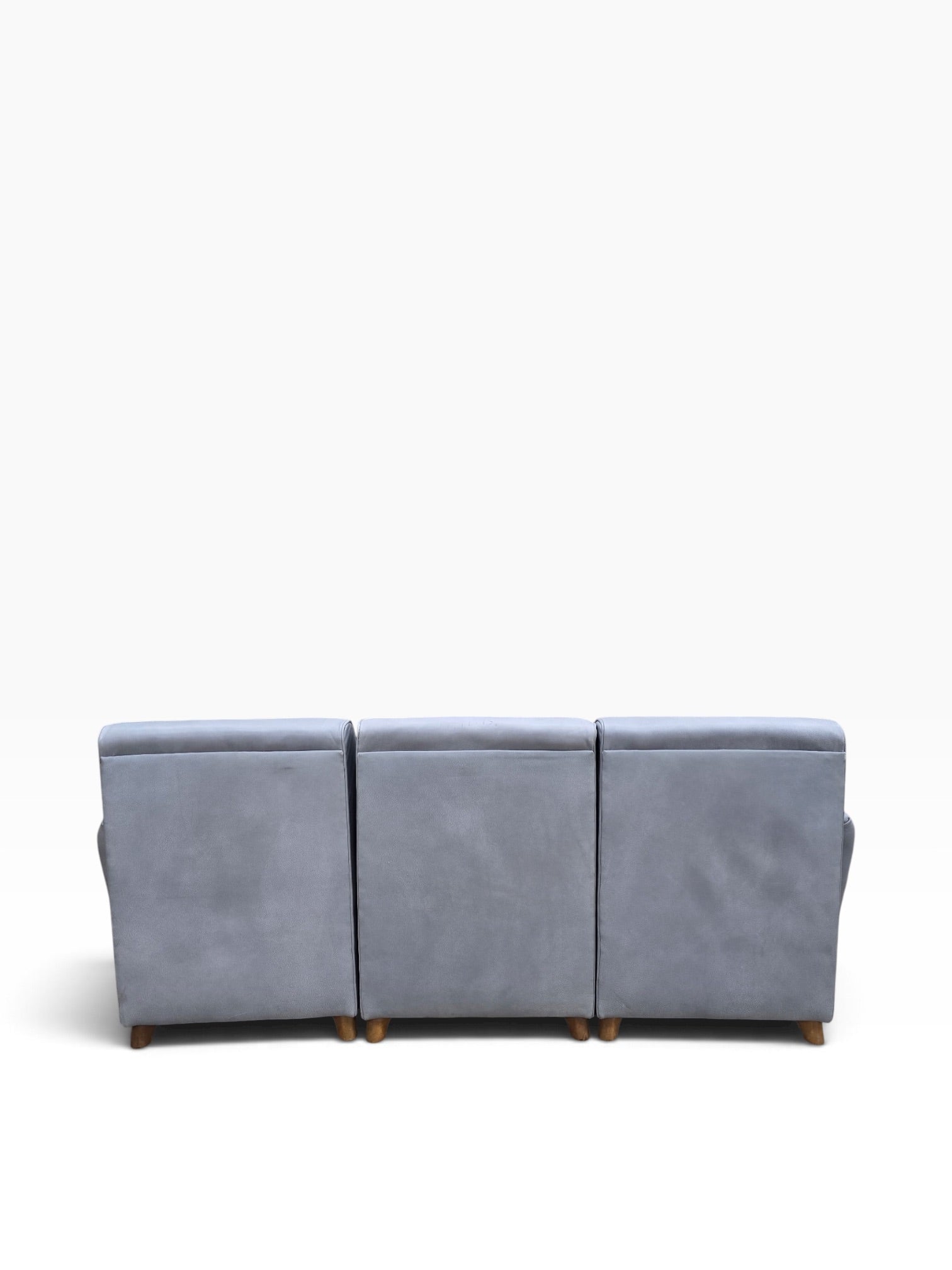 Mid Century Modern Heywood Wakefield Modular Sectional Sofa Newly Reupholstered in Powder Blue Holly Hunt Leather