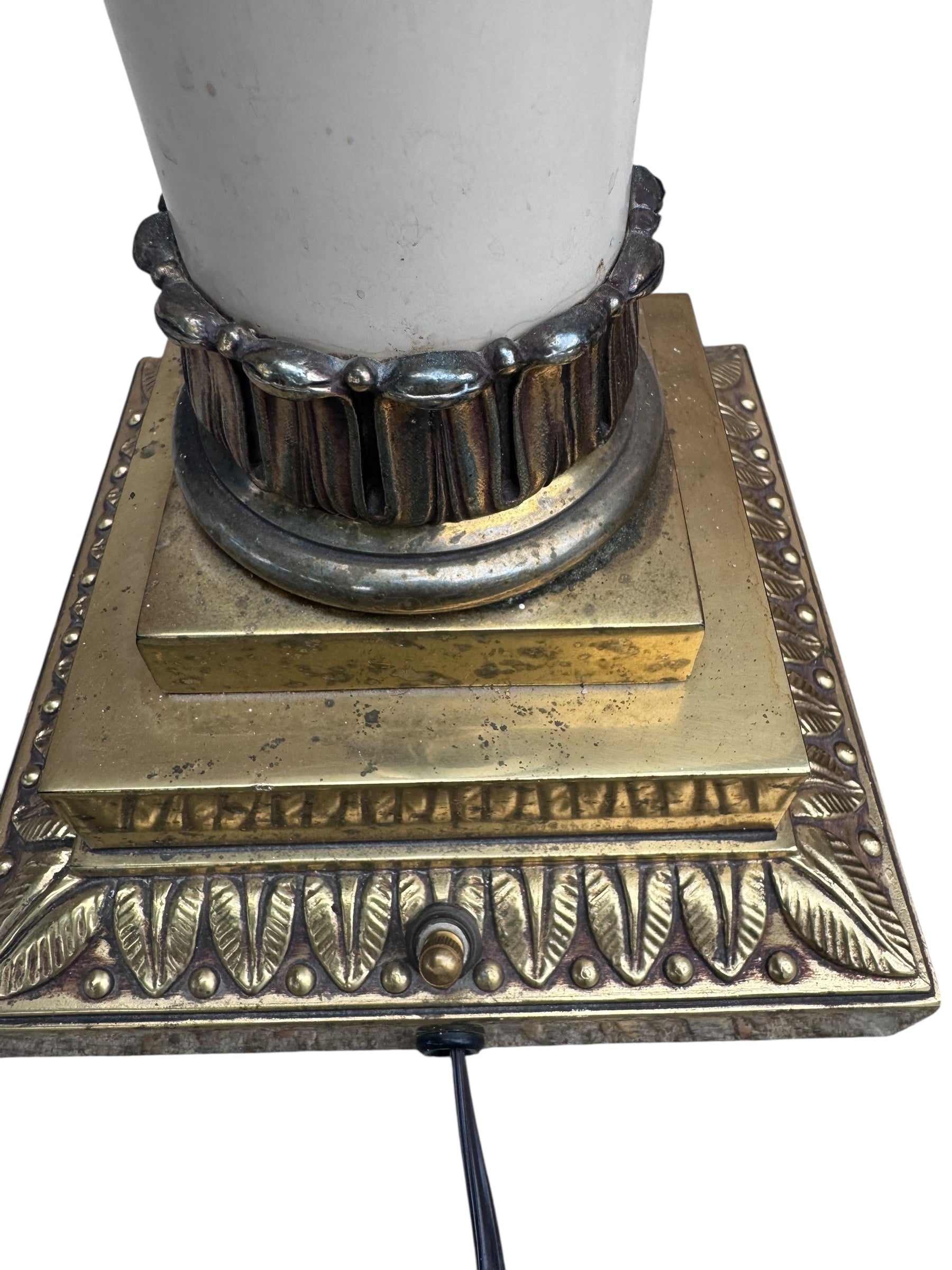 Vintage Neoclassical Column Stiffel Torchiere Brass Table Lamps - Pair