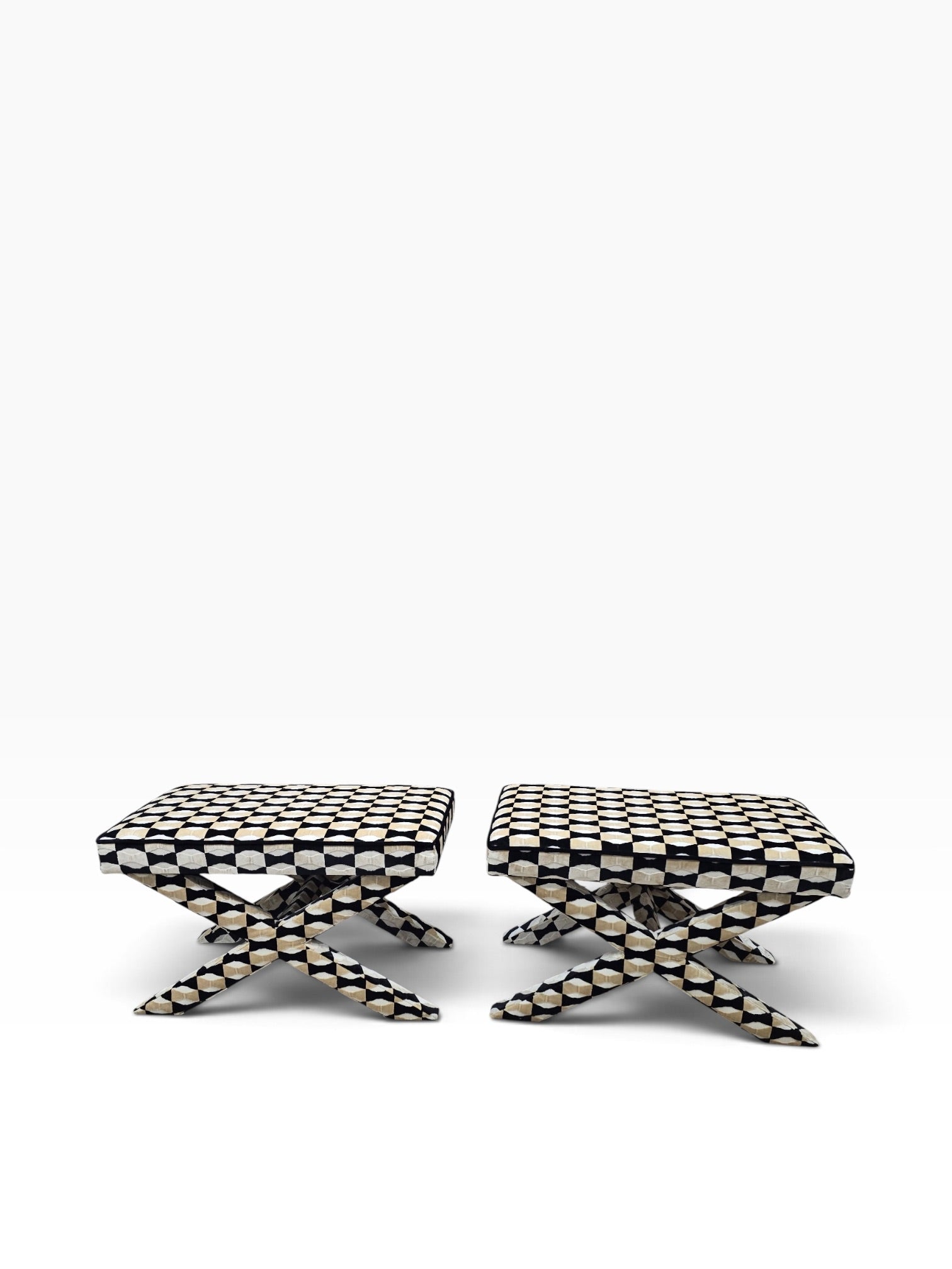 MCM X Base Ottomans/Benches Newly Reupholstered - Pair