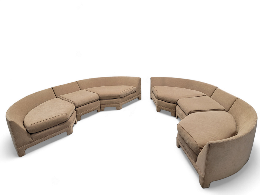 Mid Century Modern Milo Baughman Parsons Style Curved 3 Piece Sectional Sofa - Pair