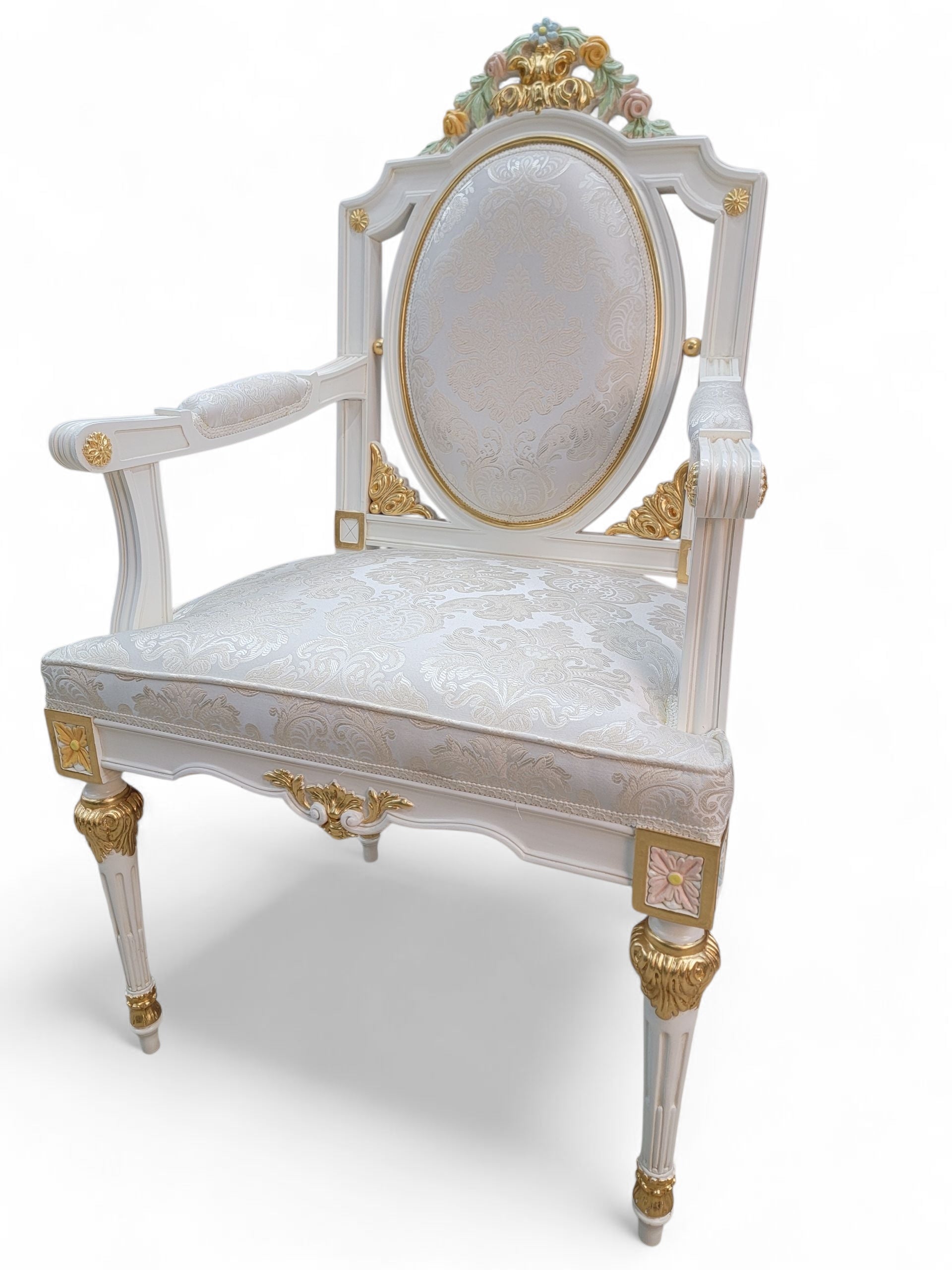 Vintage Monumental 20 Seat Venetian Rococo Gilded Hand Painted Capodimonte Style Dining Set