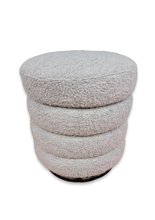 Vintage Contemporary Ridged Stool Newly Reupholstered in a High End Gray Boucle