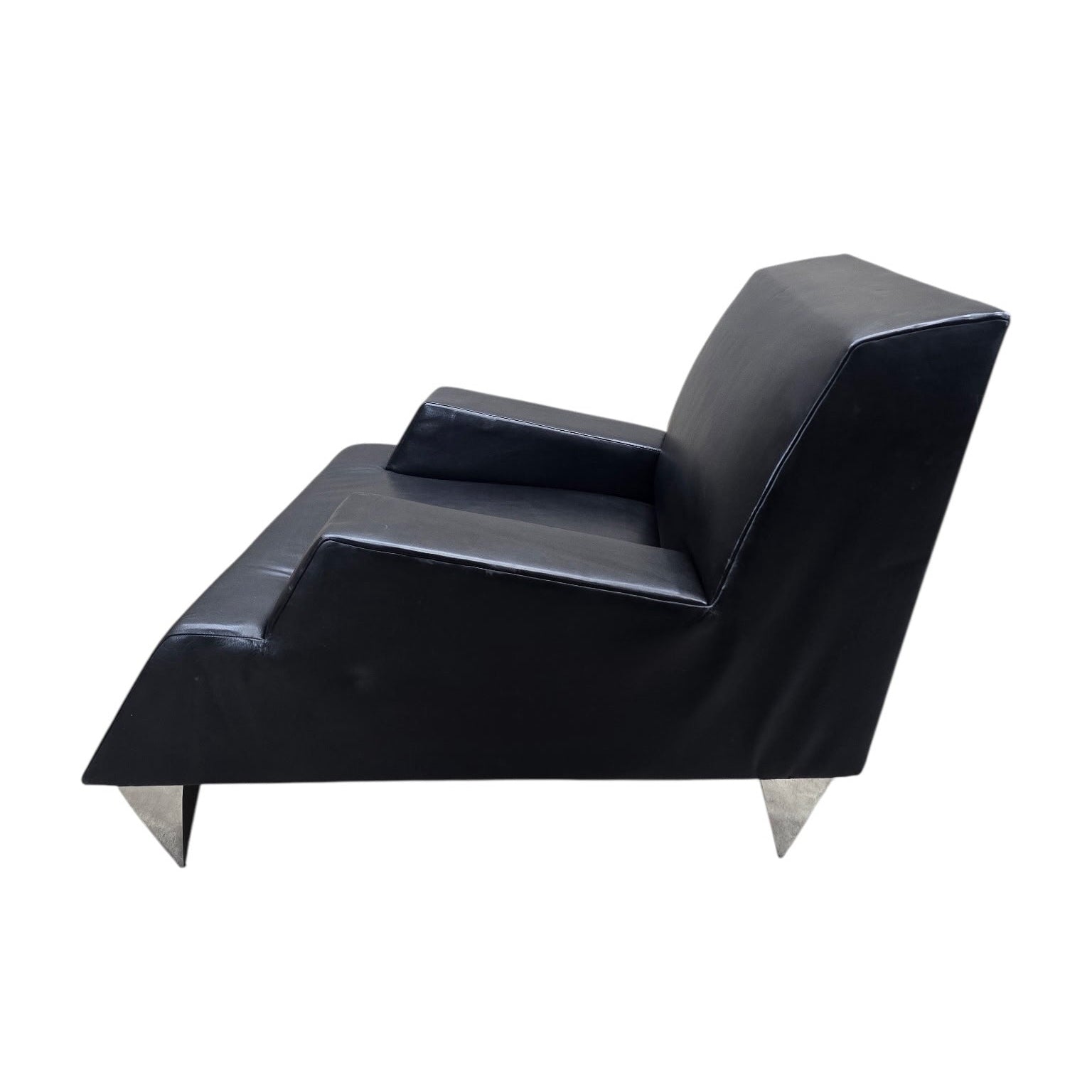 Vintage Modern Black Leather Lounge Chair and Chaise, 2-Piece Set by Catherine Chanicci