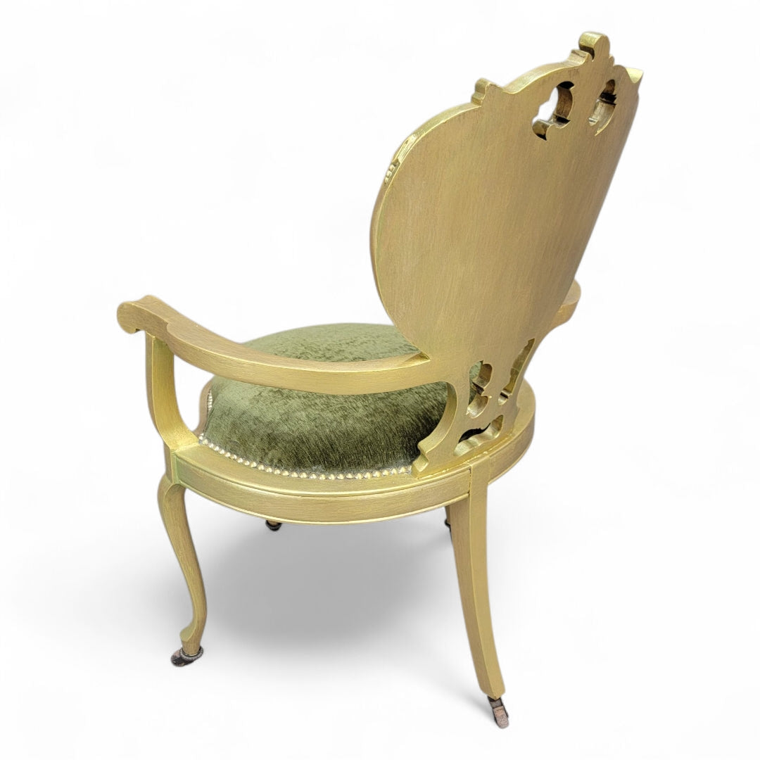 Vintage Victorian Ornate Gold Carved Corner Vanity Chair Newly Upholstered