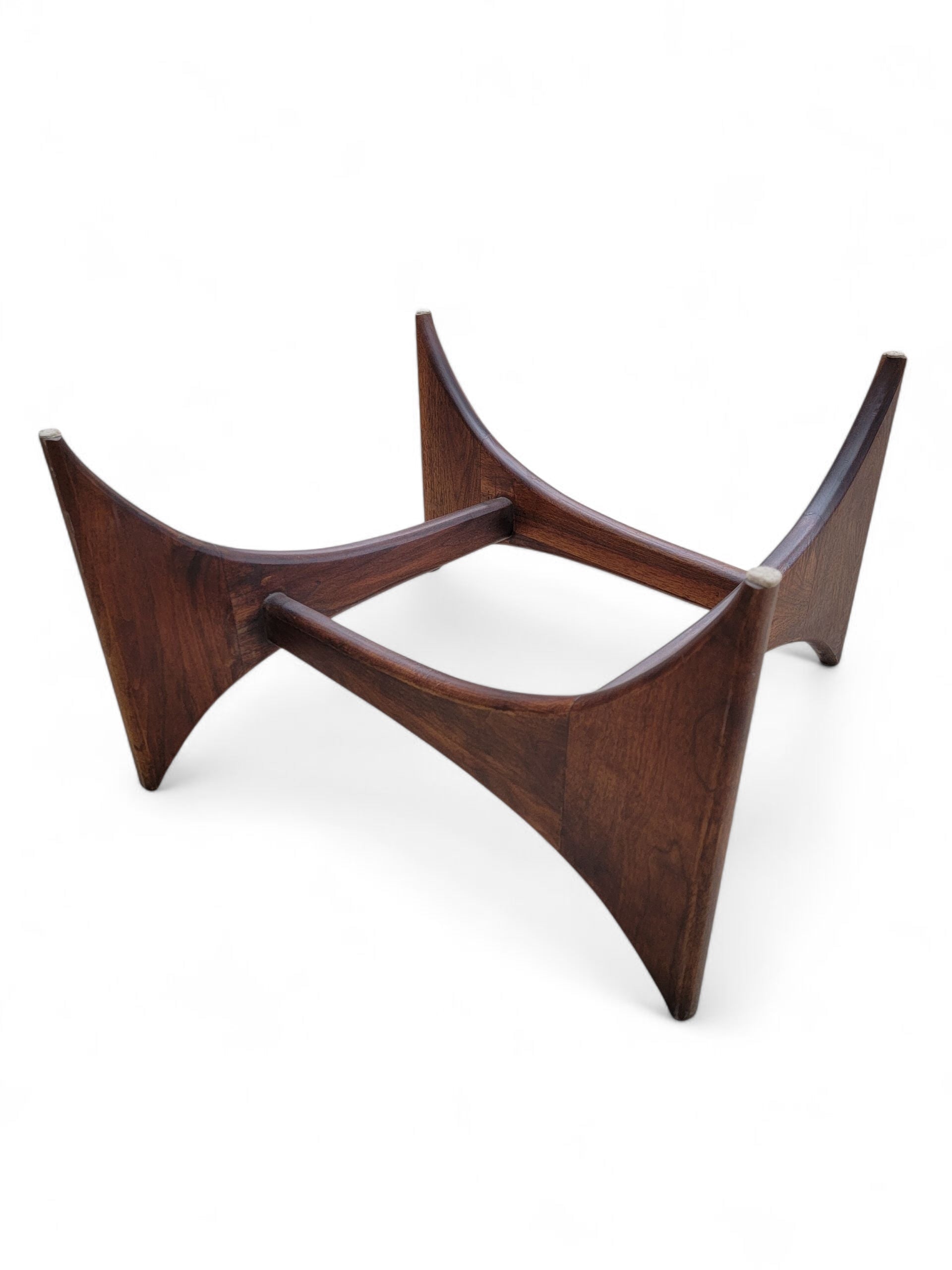 Mid Century Modern Adrian Pearsall Walnut Square Fin Base Glass Top Coffee Table