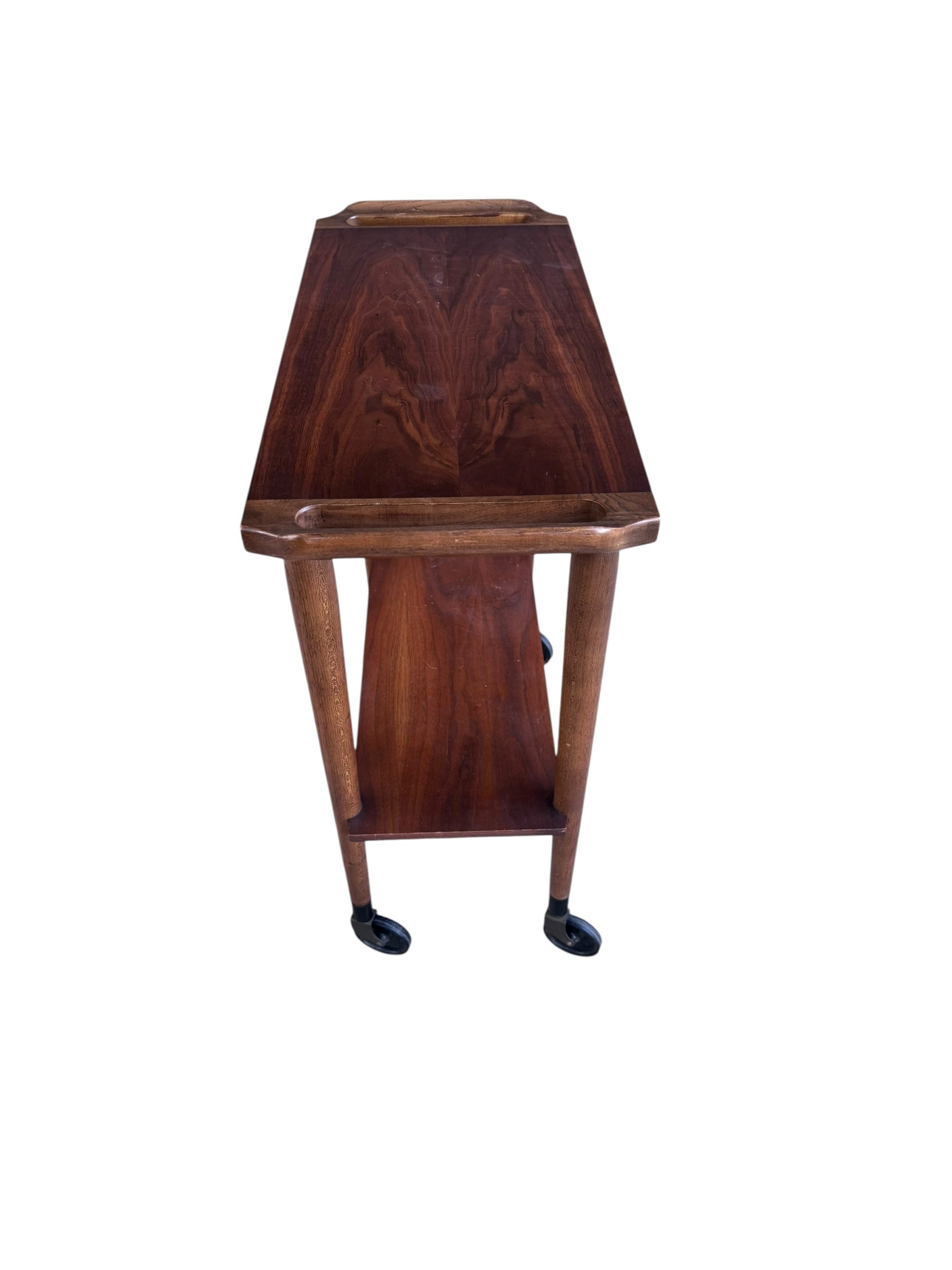 New - Mid Century Modern Lane 2 Tier Walnut Bar Cart