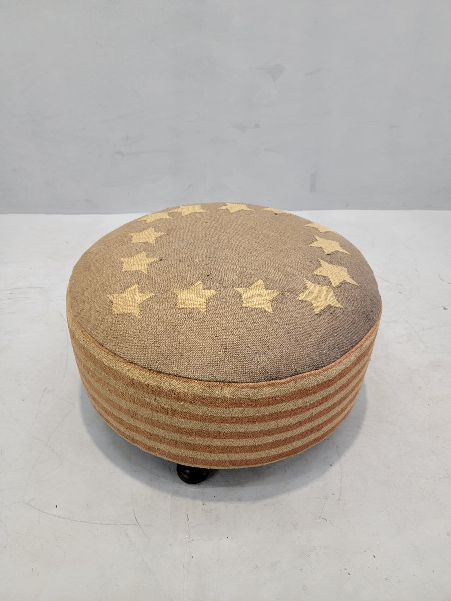Vintage Rustic Betsy Ross Recycled Kilim American Flag Ottoman