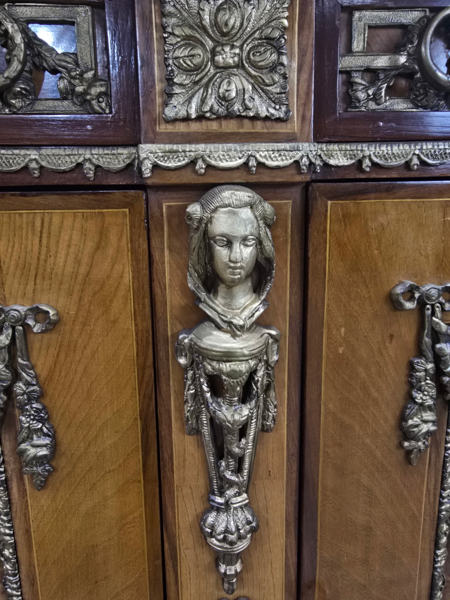 Antique French Louis XVI Style Bronze Mounted Marble Top Cabinet / Server