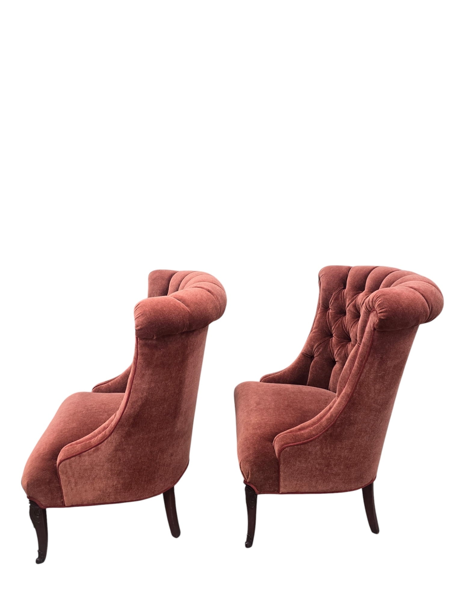 Vintage Queen Anne Style Tufted Wingback Chairs Newly Reupholstered - Pair
