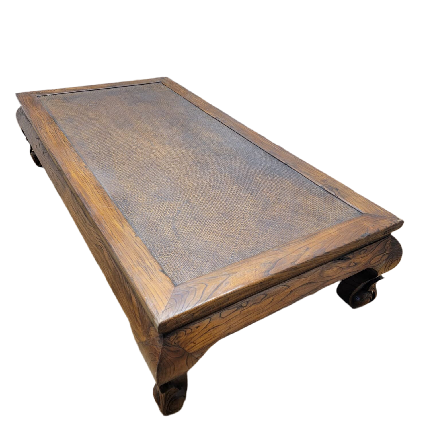 Antique Shanxi Province Elm and Rattan Coffee Table