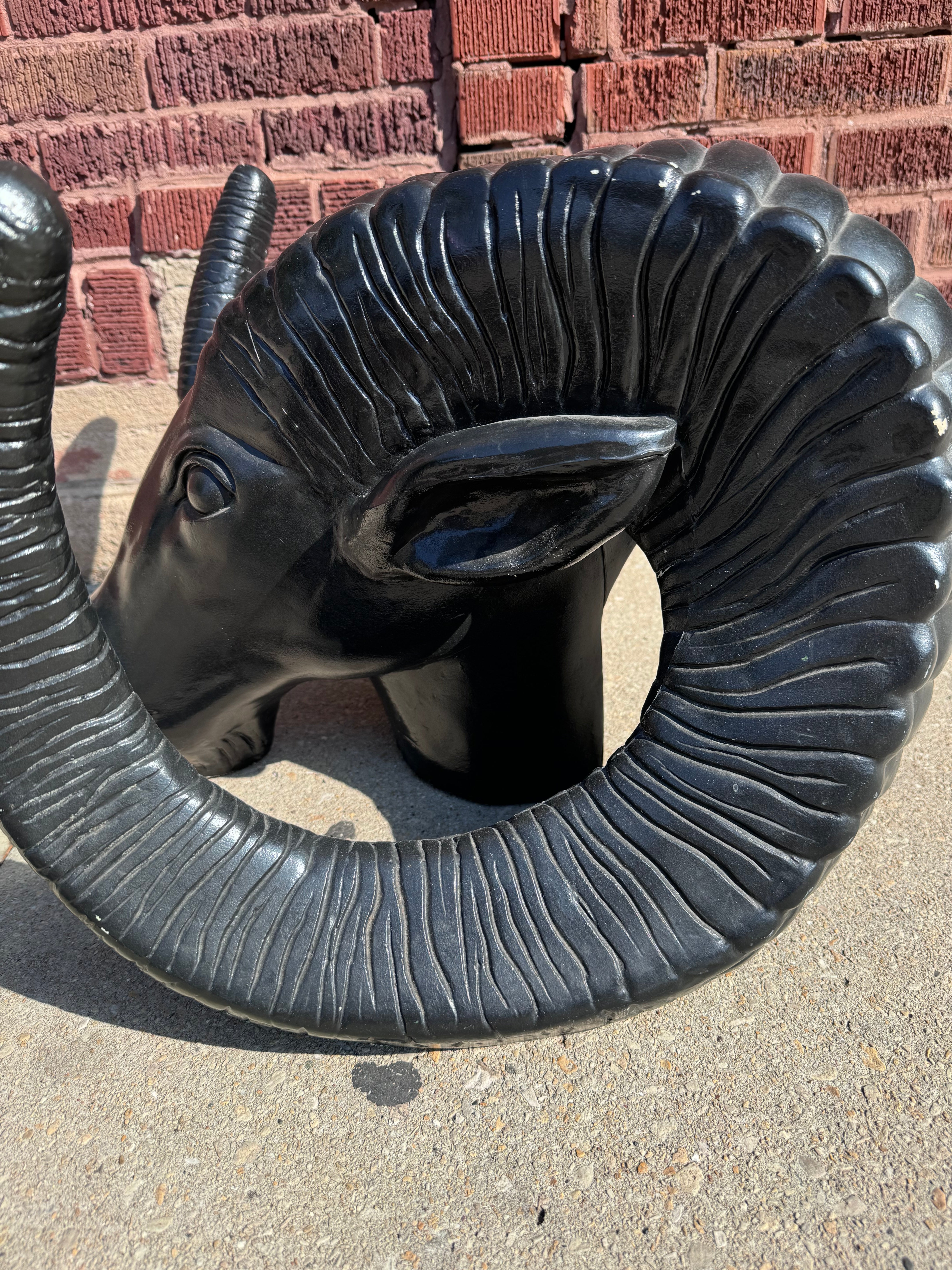 Vintage Black Rams Head Sculpture