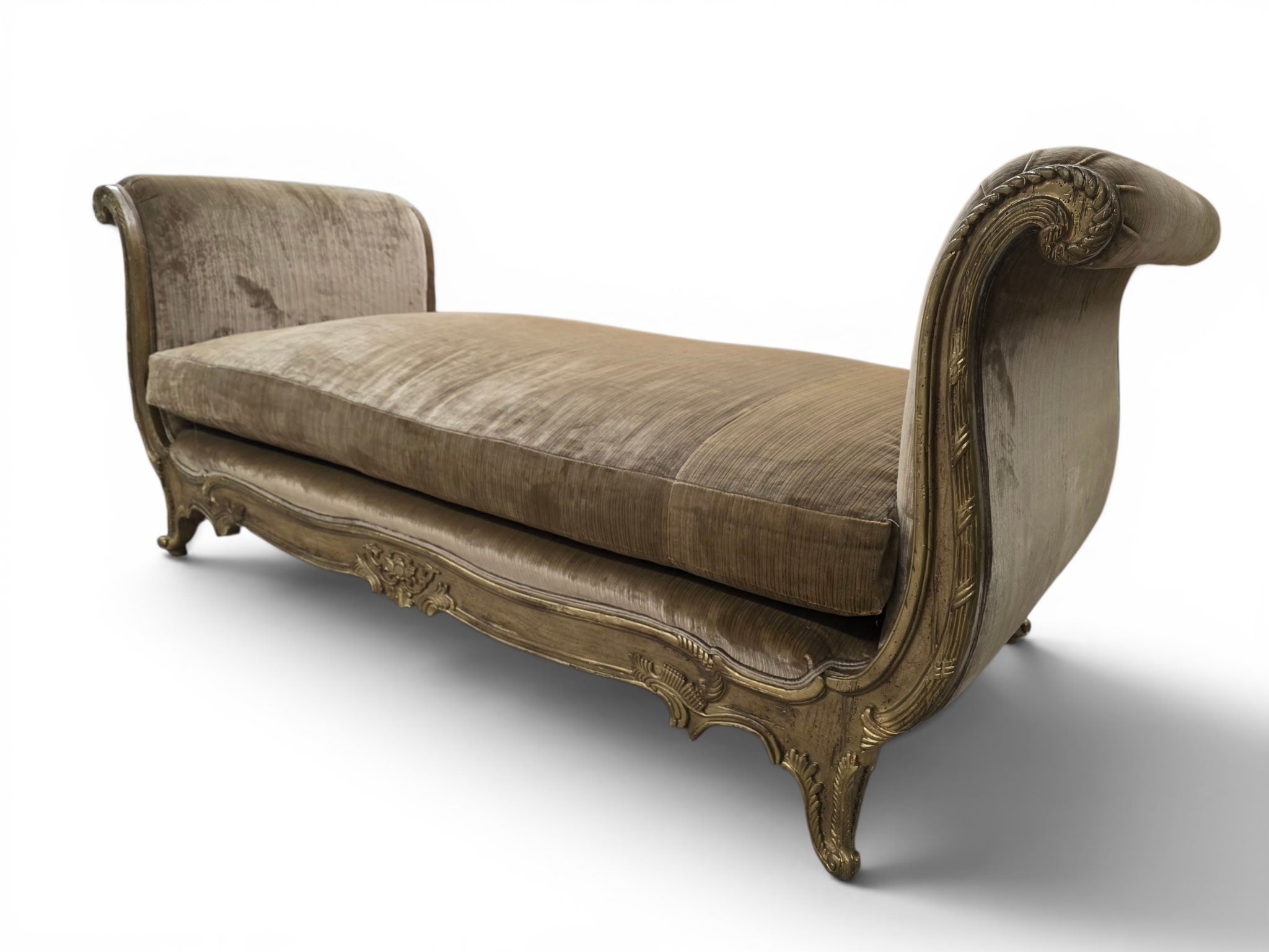 New - Vintage French Louis XV Style Day Bed Scrolled Arm Bench Newly Reupholstered