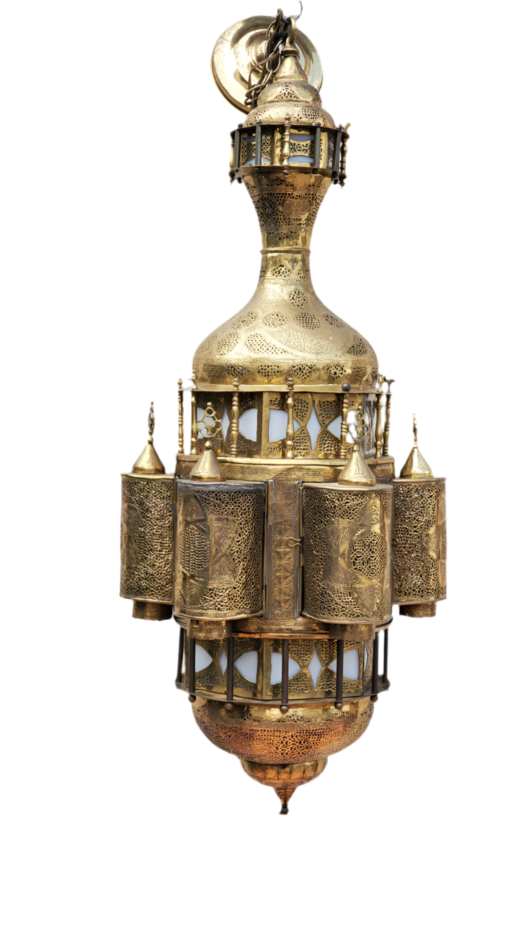 Antique Large Moorish Style Pierced Brass Chandelier