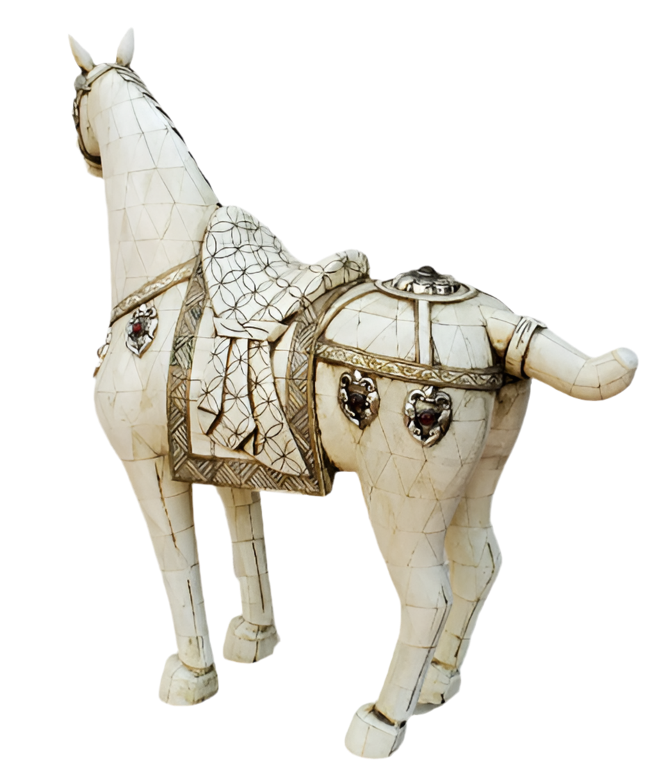 Vintage Tessellated Bone Tile Horse Statue