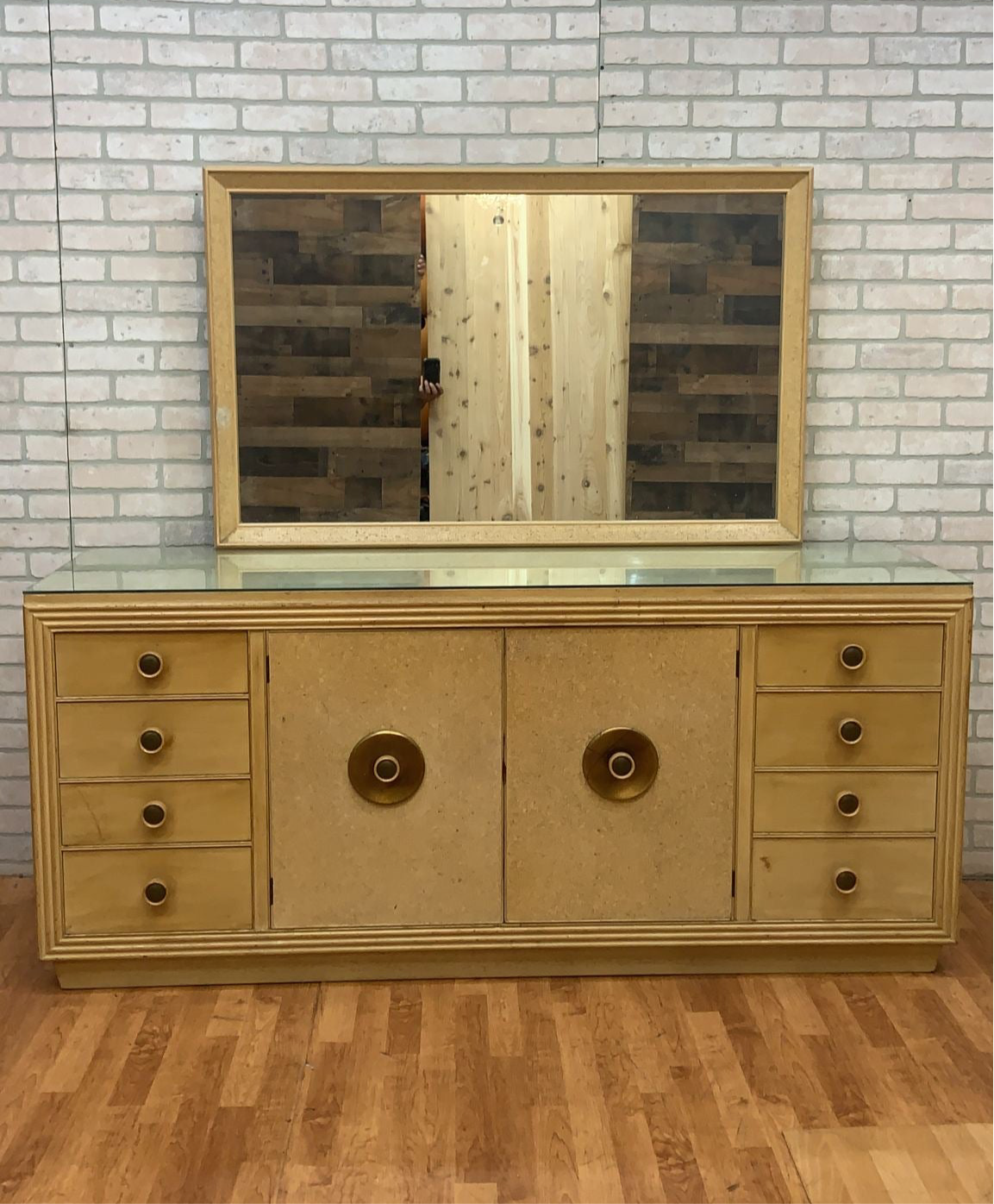 Mid Century Modern Cork Sideboard with Mirror for Johnson Furniture