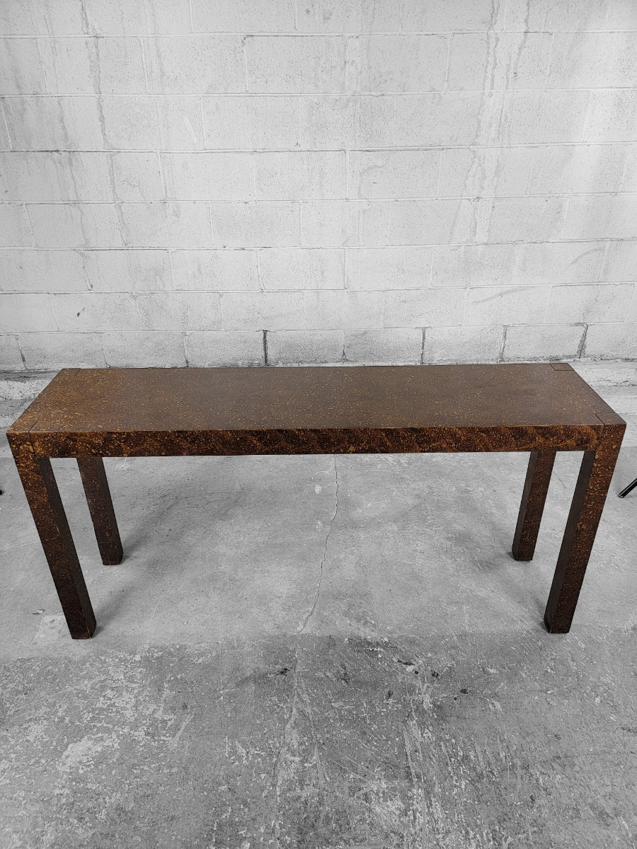 Mid Century Modern Milo Baughman Style Faux Tortoise Drip Glaze Parsons Sofa/Console Table