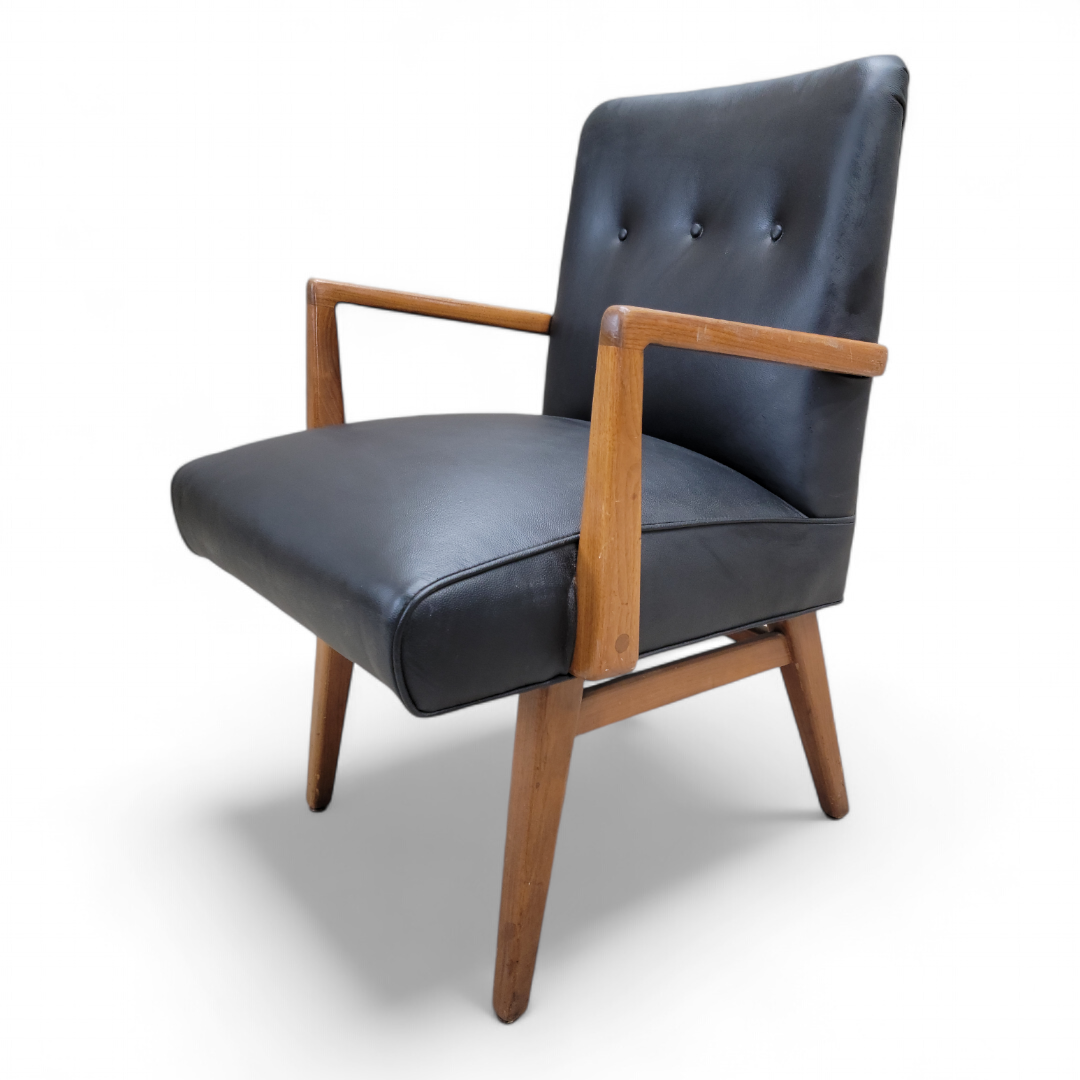 Mid Century Modern Jens Risom Chair In Black Leather