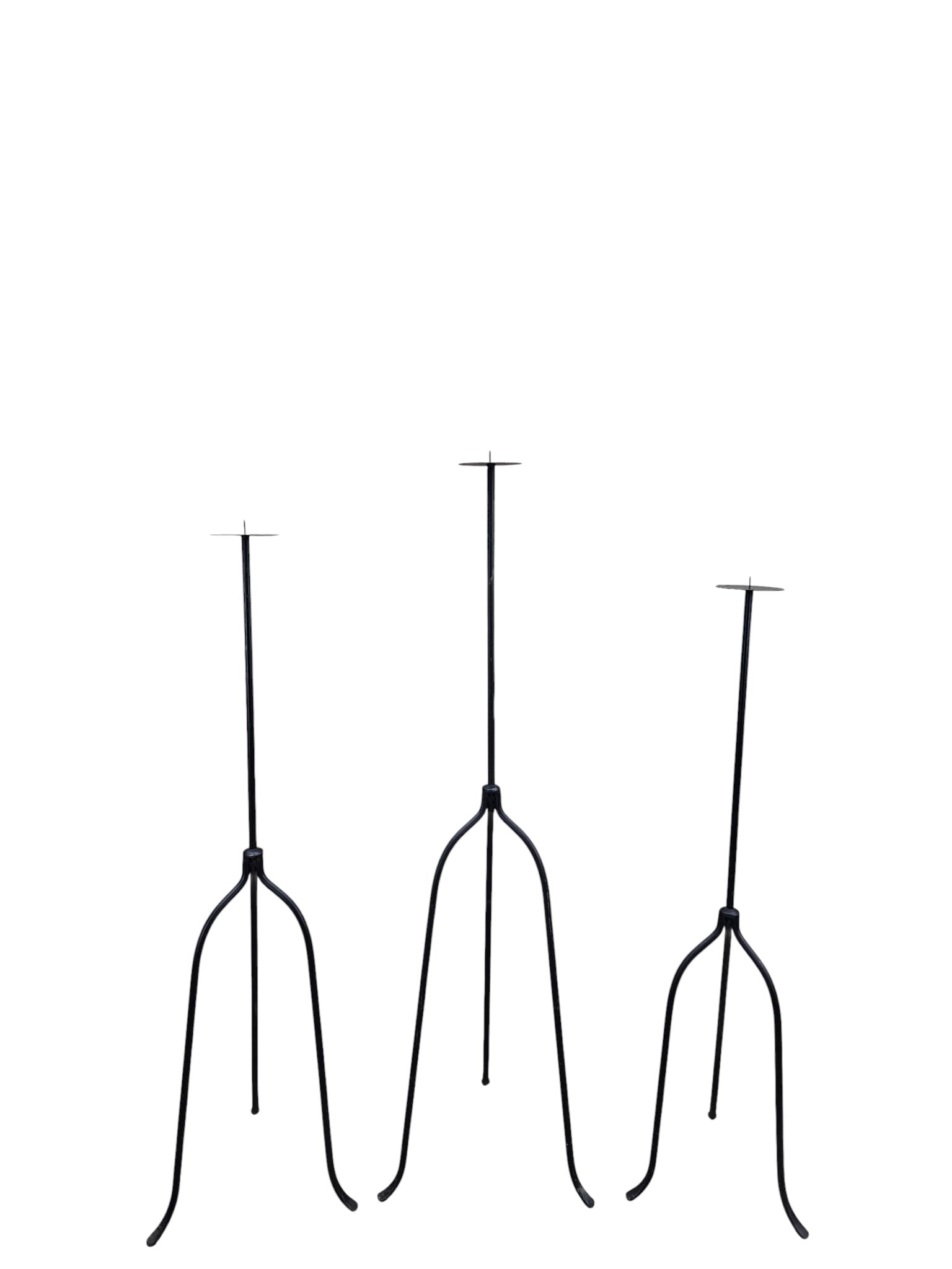 Vintage Black Iron Nail-Top Candle Stands – Set of 3
