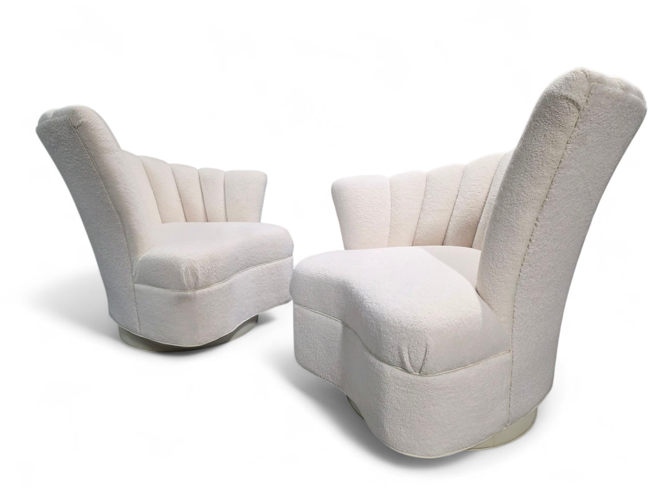 HOLD - Hollywood Regency Art Deco Style Asymmetrical Channel Back Chairs Newly Reupholstered in Boucle - Set of 2